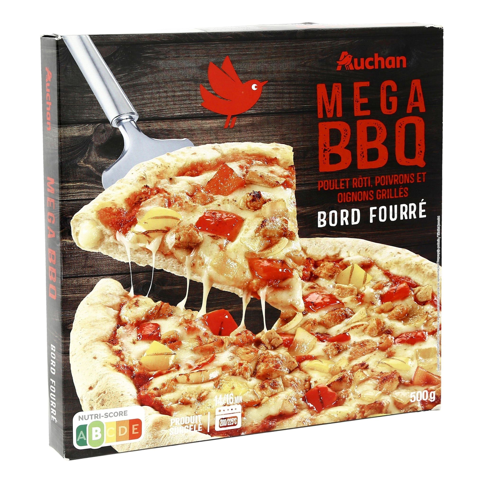 Voir la diapositive 2 : AUCHAN Pizza méga barbecue bord fourré 500g
