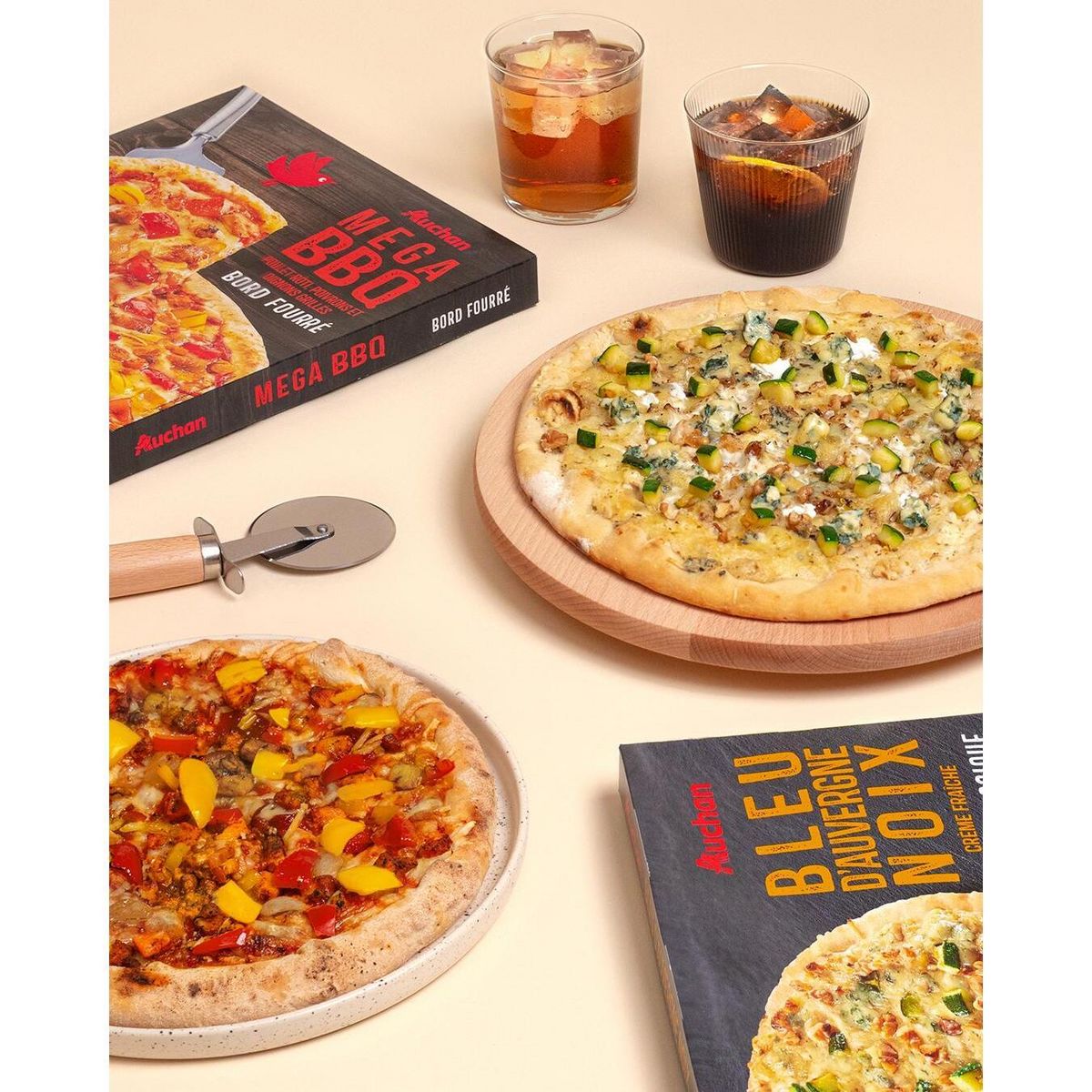 AUCHAN Pizza méga barbecue bord fourré 500g