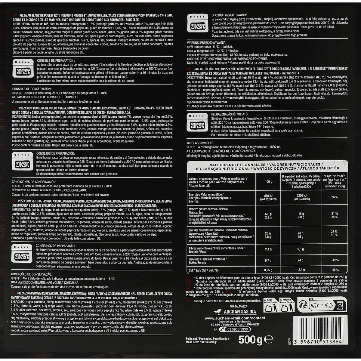 AUCHAN Pizza méga barbecue bord fourré 500g