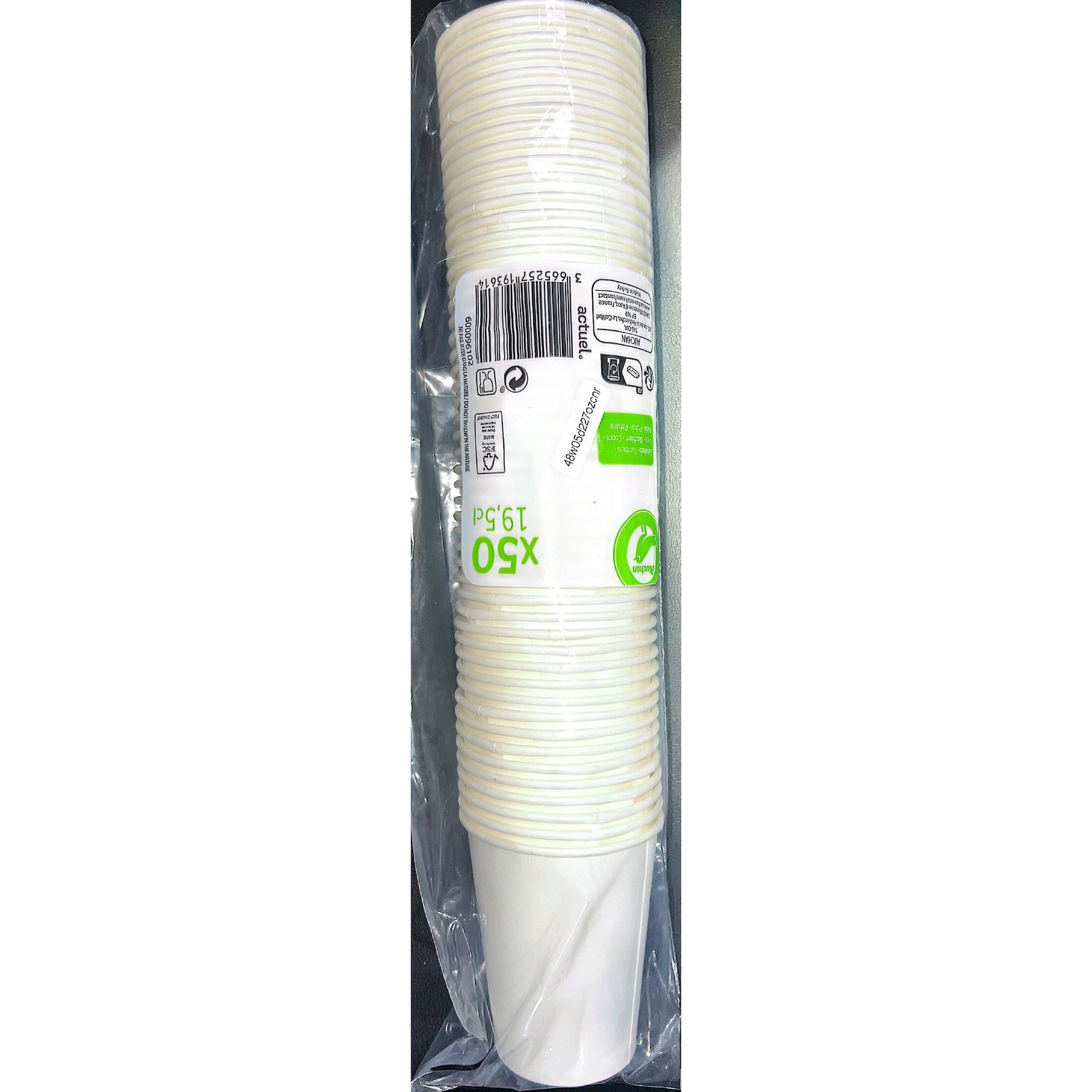 AUCHAN ESSENTIEL 50 Gobelets carton 19.5 cl - Blanc