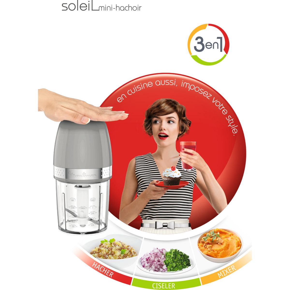 MOULINEX Mini hachoir DJ360E10 - Gris