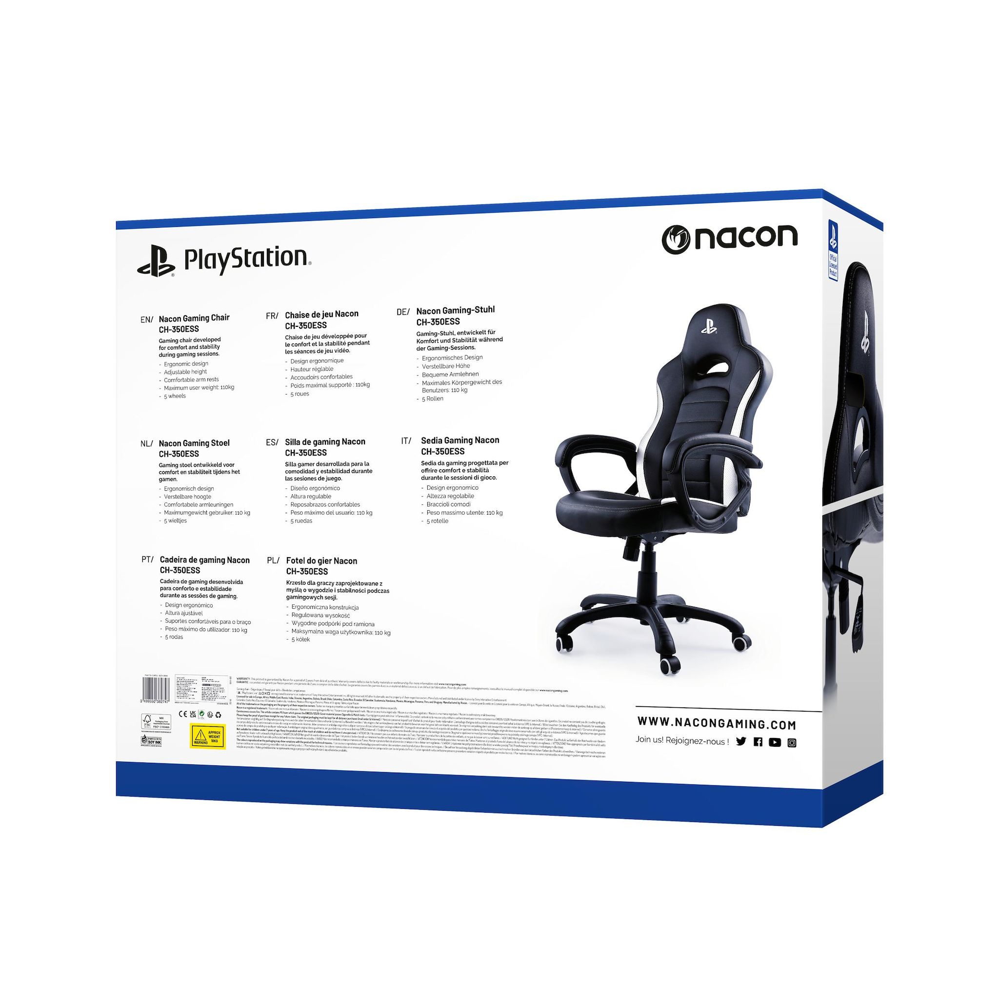 Voir la diapositive 2 : NACON Siège Gaming CH-350ESS Playstation Noir et blanc