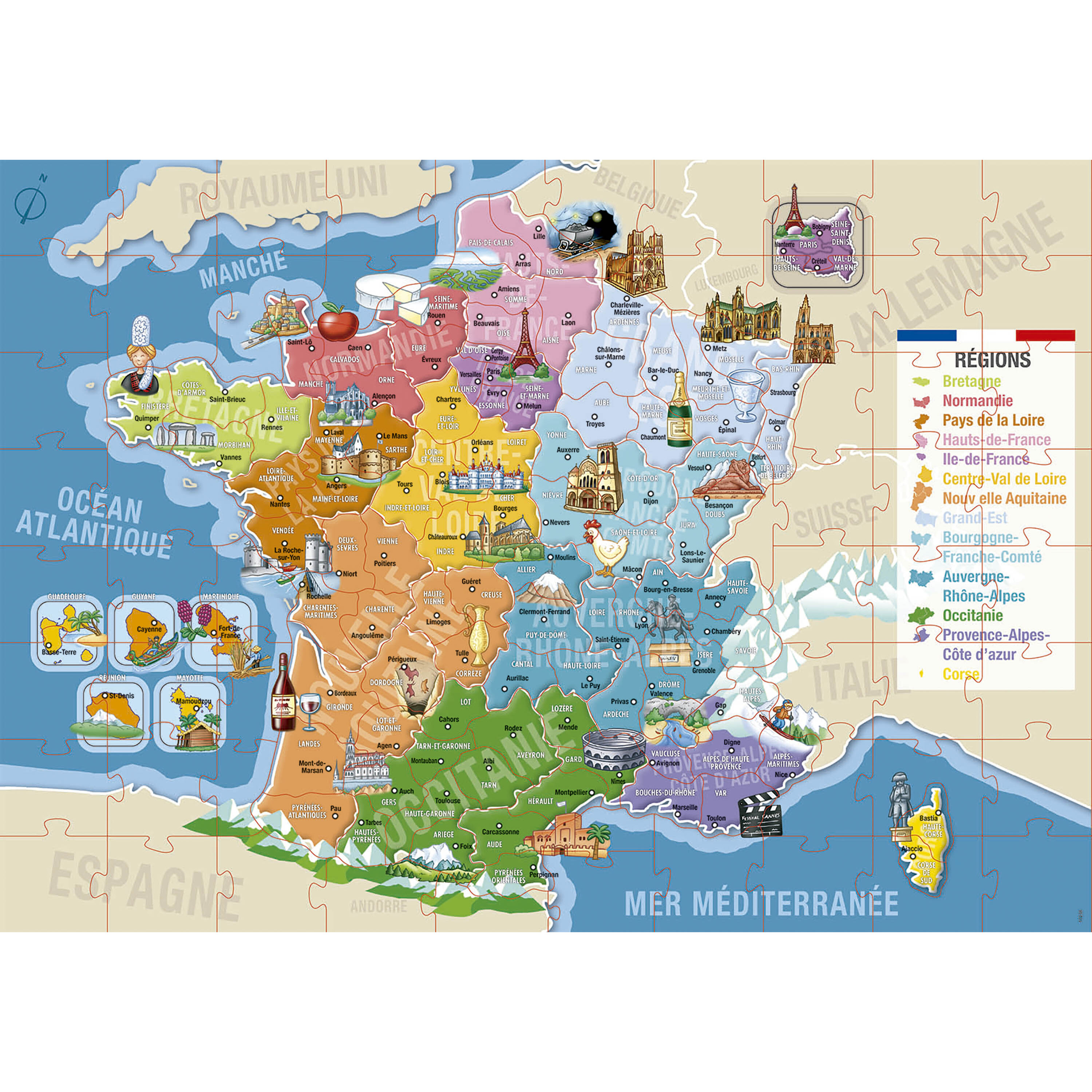 Voir la diapositive 2 : EDUCA Puzzle de 150 pièces Département et régions de France