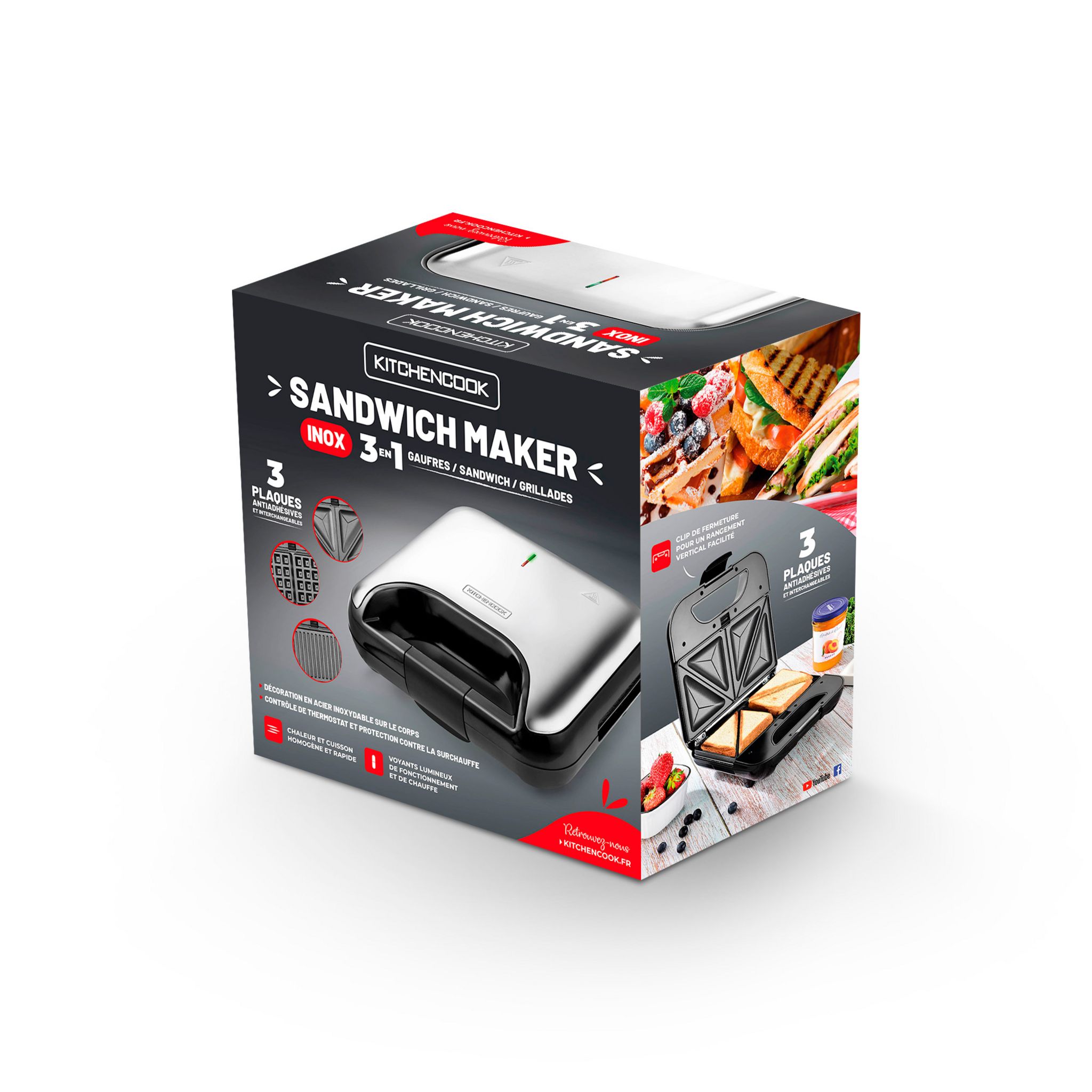Voir la diapositive 14 : KITCHENCOOK Appareil croques-monsieur Sandwich maker 3 en 1 MISTER K - Gris