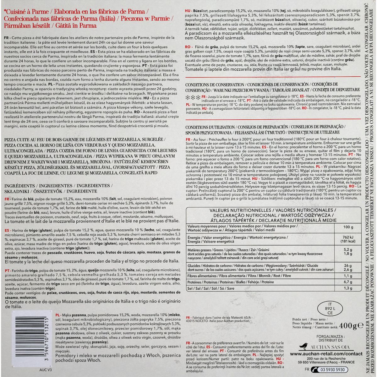 AUCHAN TAVOLA IN ITALIA Pizza alle verdure au feu de bois 400g