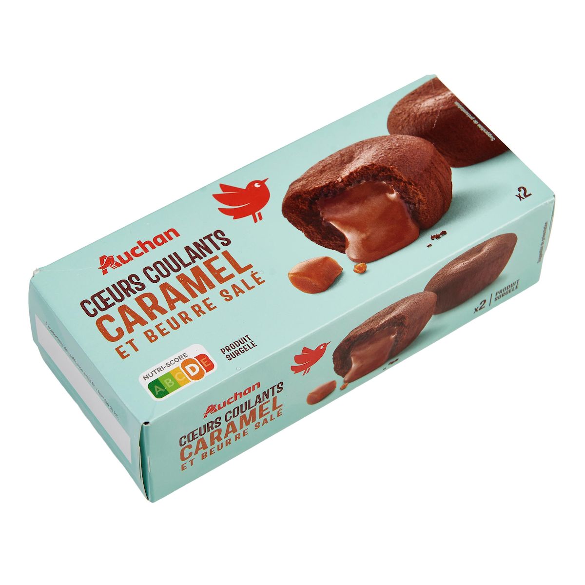 AUCHAN Coeurs coulants caramel et beurre salé 2 pièces 190g