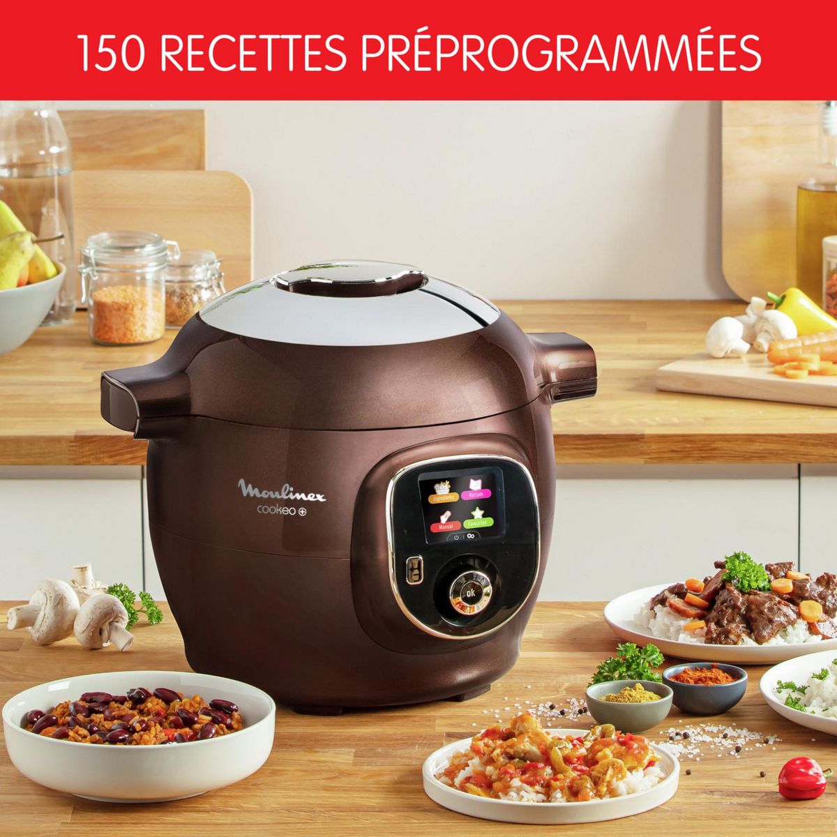 MOULINEX Robot multicuiseur Cookeo CE851910 - Marron