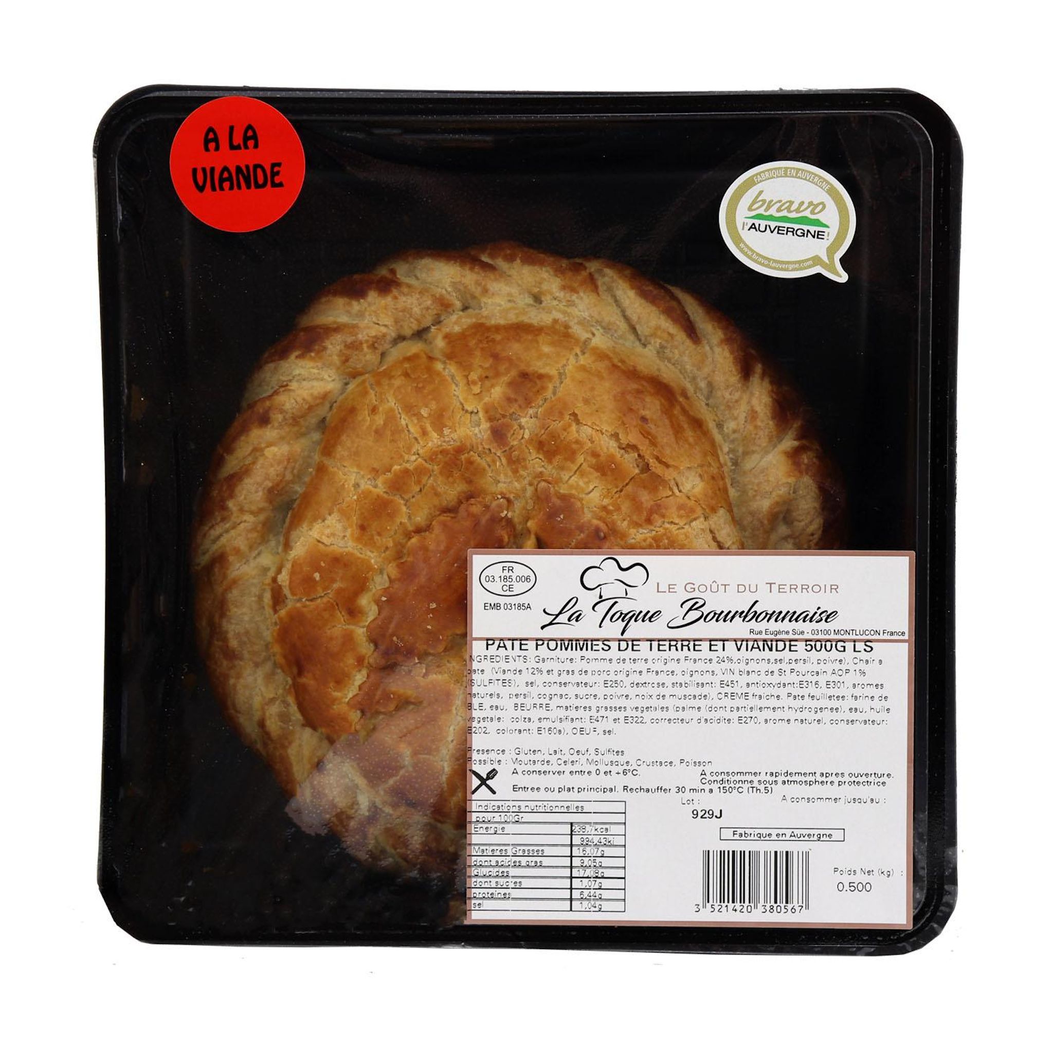 Voir la diapositive 2 : LA TOQUE BOURBONNAISE Pâté de pommes de terre et viande 500g