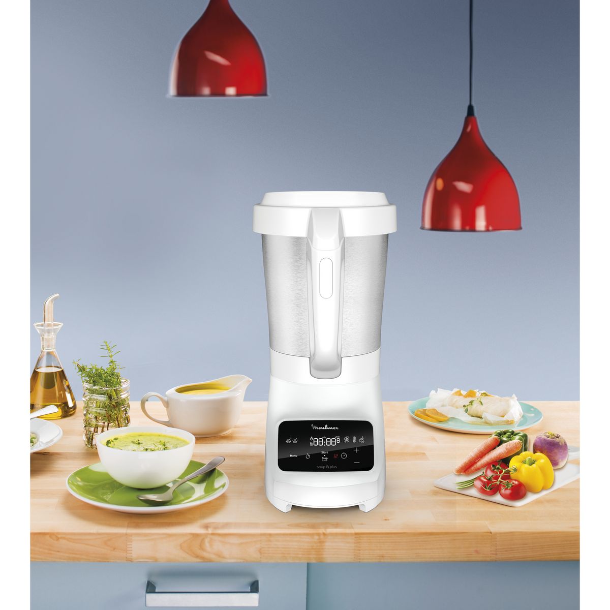 MOULINEX Blender chauffant Soup&Plus LM922100 - Blanc