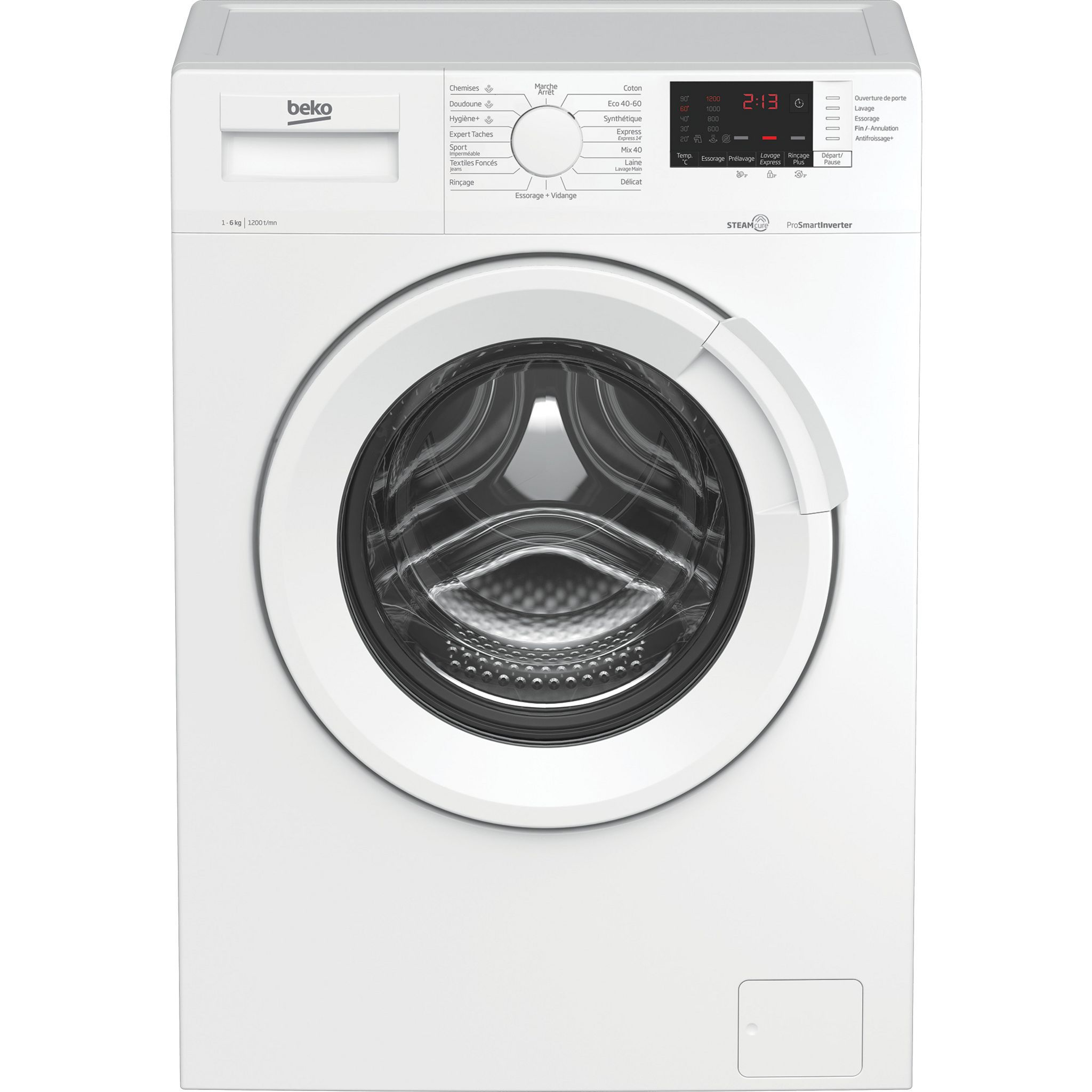Voir la diapositive 1 : BEKO Lave linge hublot WUE6612W1W, 6 kg, 1200 T/min