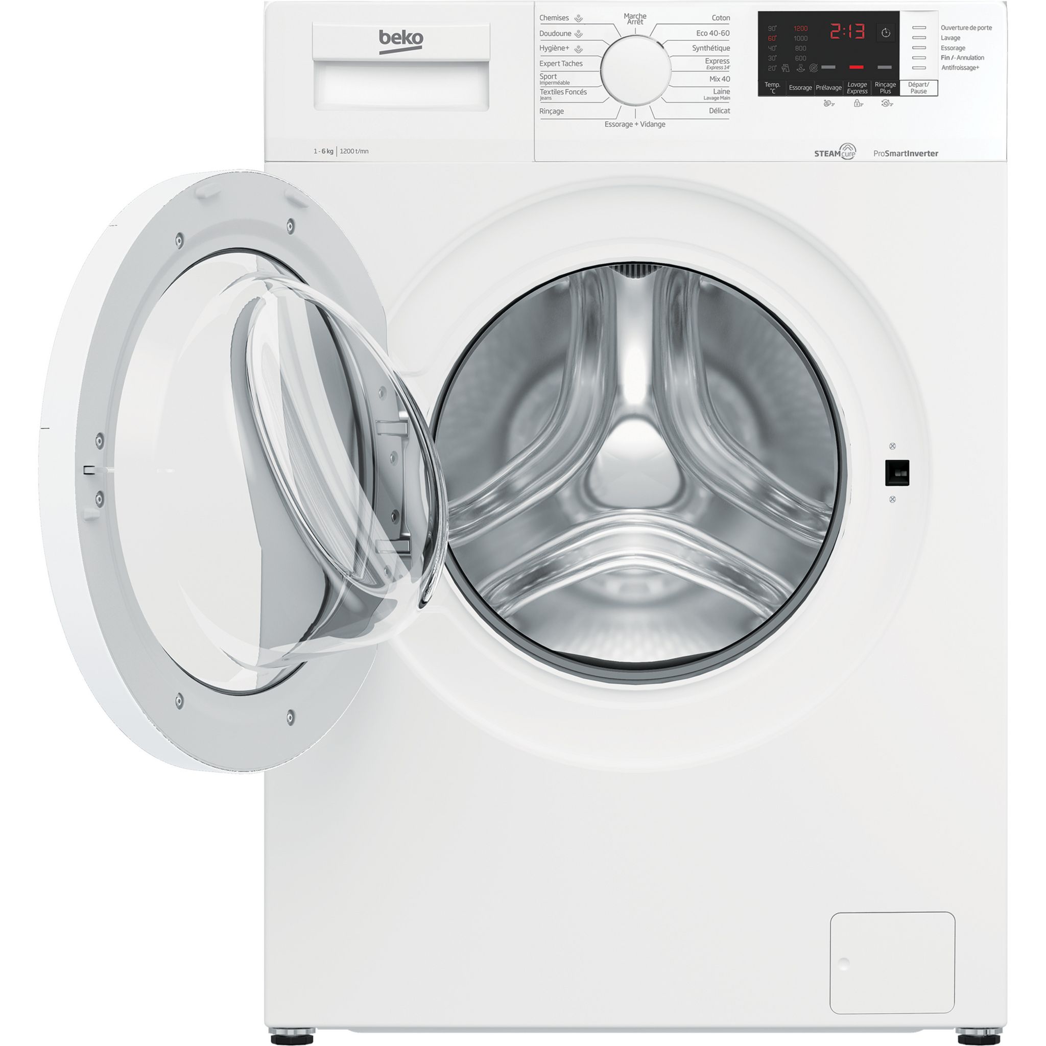 Voir la diapositive 3 : BEKO Lave linge hublot WUE6612W1W, 6 kg, 1200 T/min