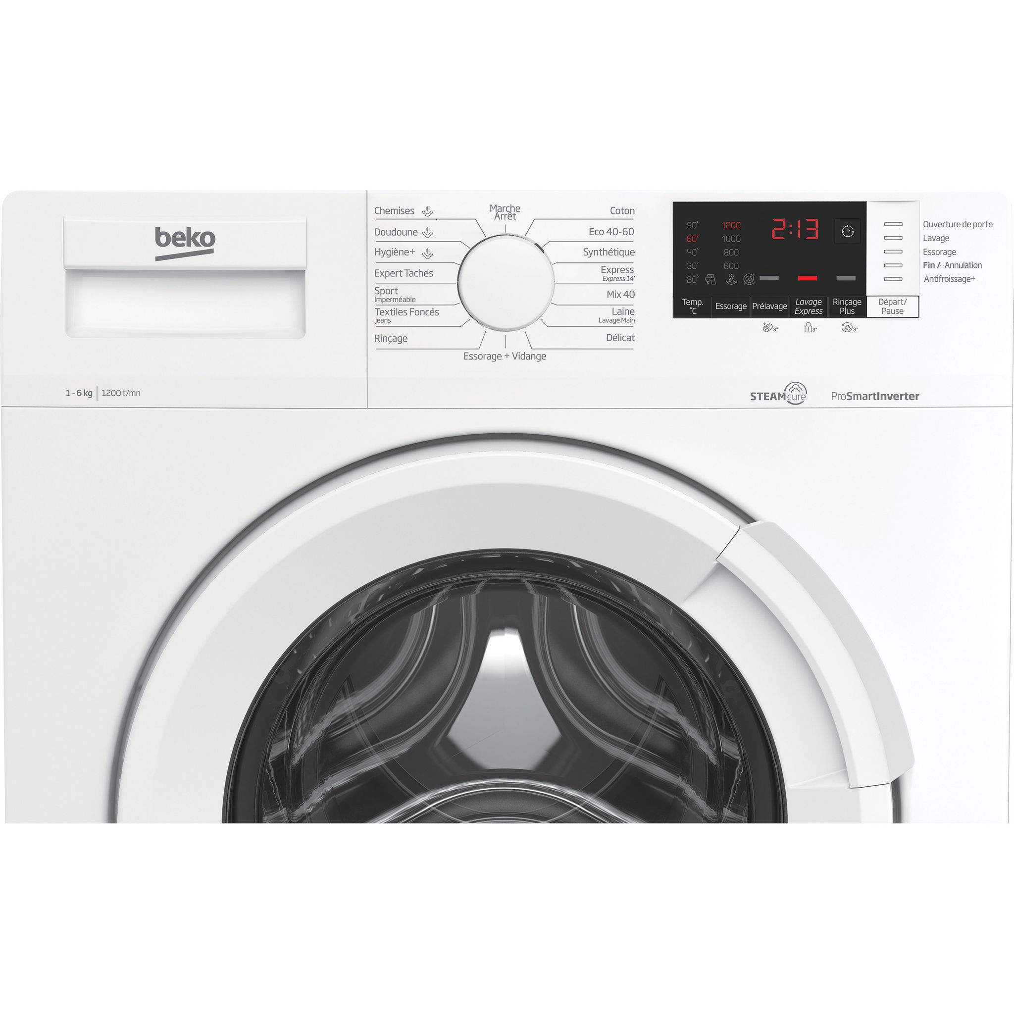Voir la diapositive 4 : BEKO Lave linge hublot WUE6612W1W, 6 kg, 1200 T/min