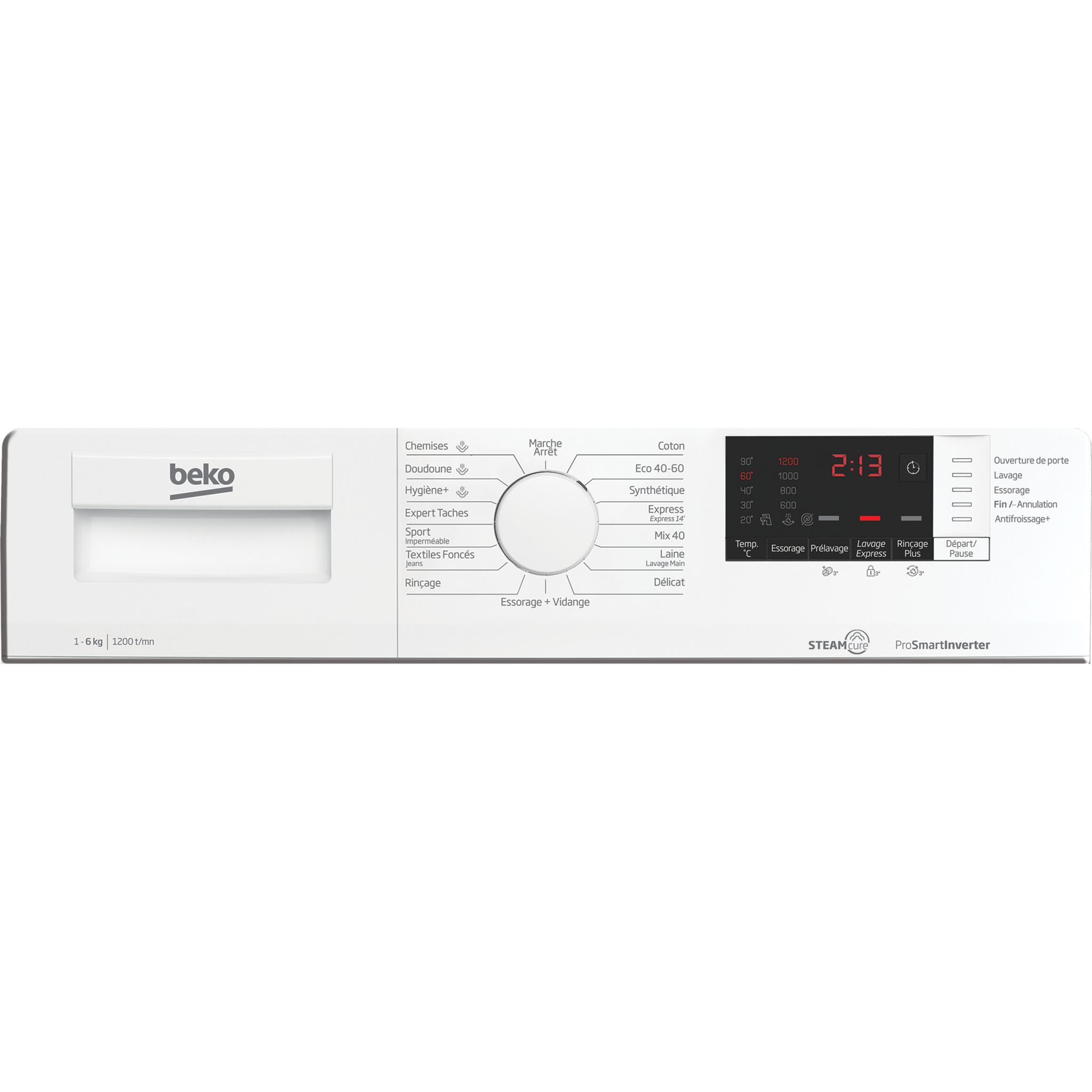 Voir la diapositive 5 : BEKO Lave linge hublot WUE6612W1W, 6 kg, 1200 T/min