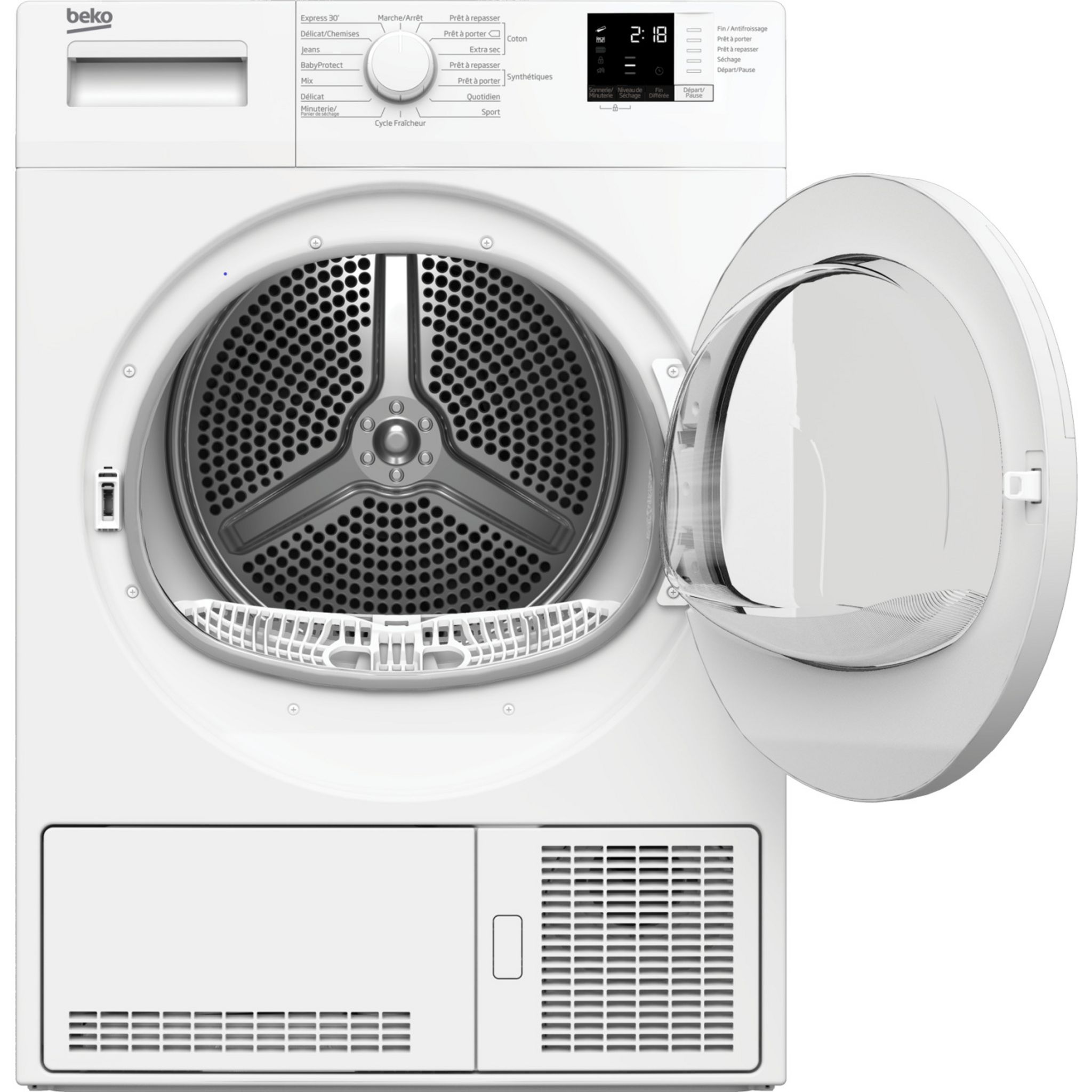 Voir la diapositive 2 : BEKO Sèche linge hublot Eco Sense DS8513PA2W, Pompe à chaleur, 8 kg