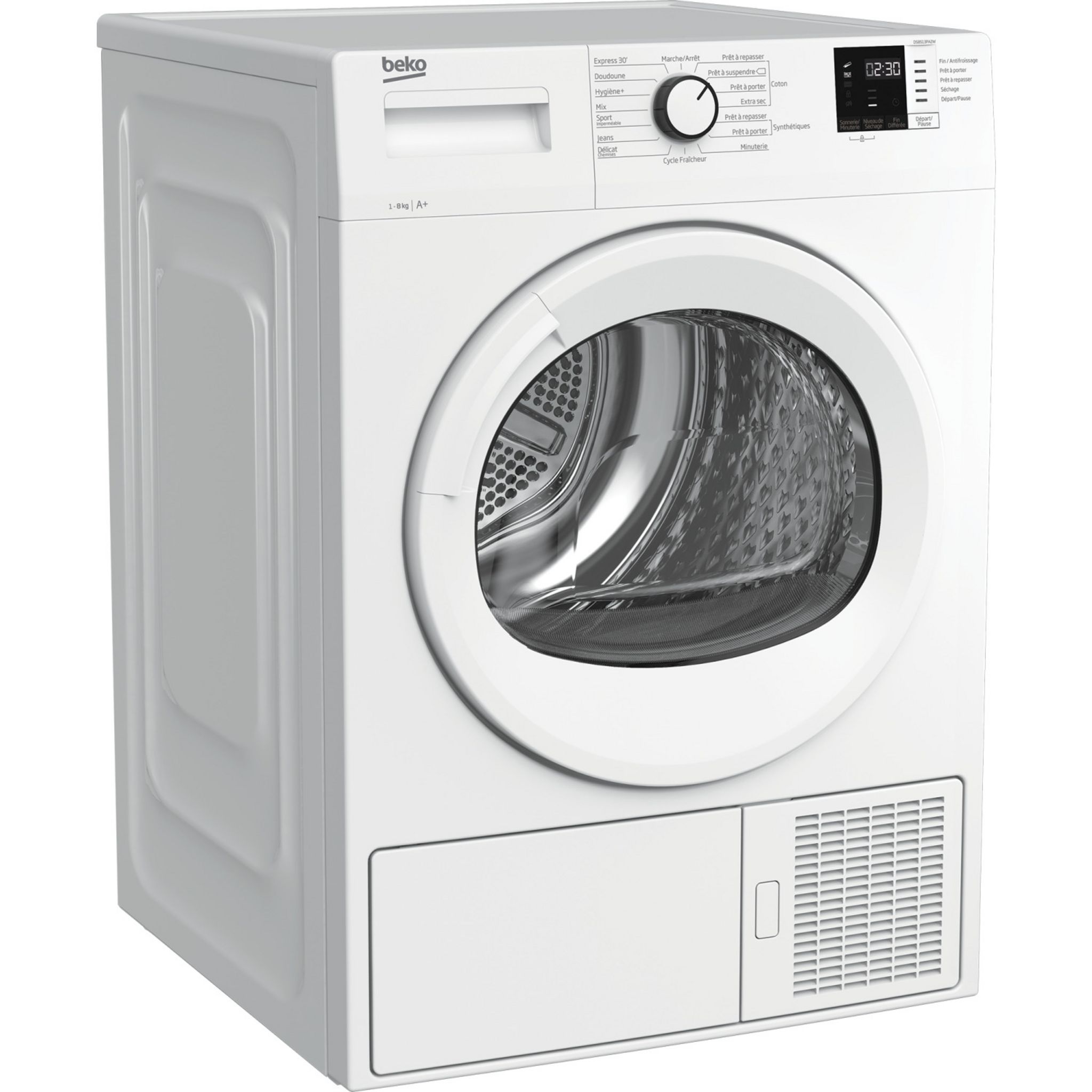 Voir la diapositive 3 : BEKO Sèche linge hublot Eco Sense DS8513PA2W, Pompe à chaleur, 8 kg
