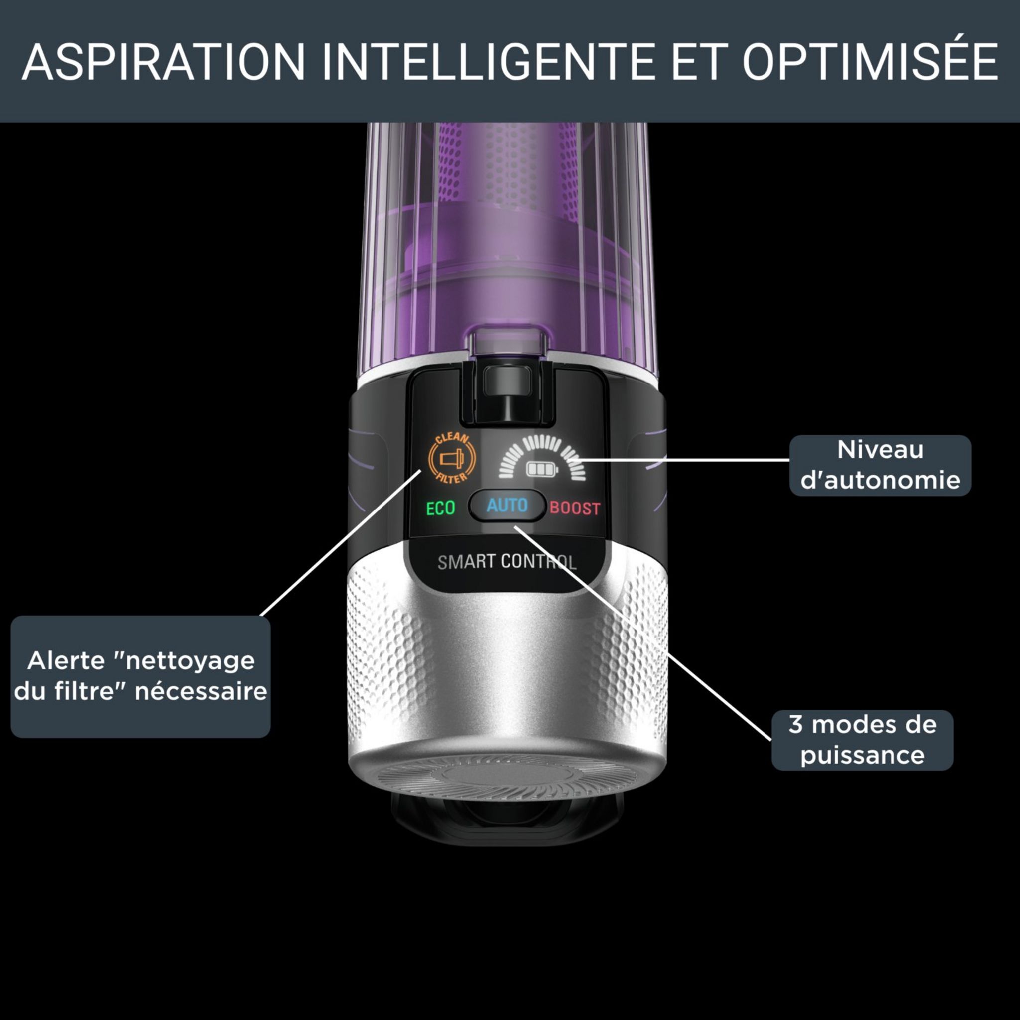 Voir la diapositive 15 : ROWENTA Aspirateur balai sans filX-FORCE FLEX 9.60 RH2037WO - Noir et violet