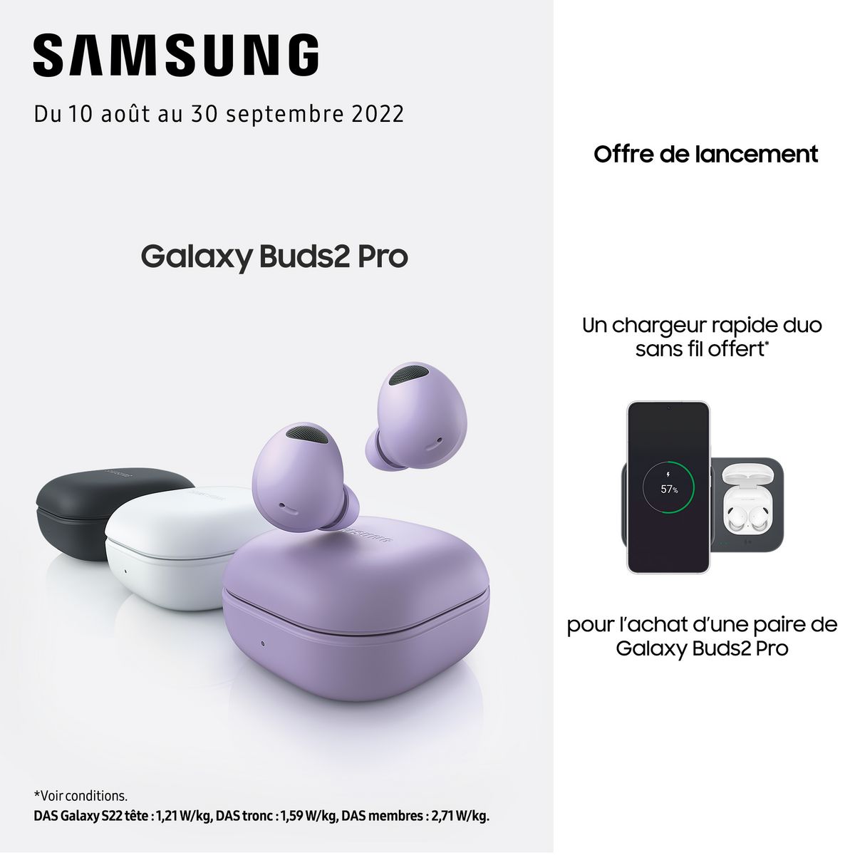 SAMSUNG Écouteurs Galaxy Buds 2 Pro Buds avec Galaxy AI - Violet