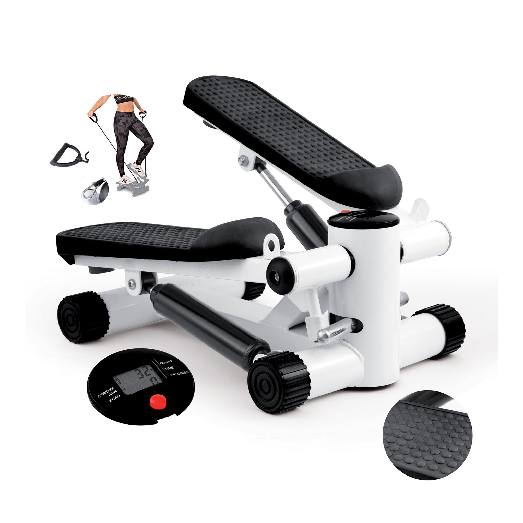 Voir la diapositive 2 : FIT FOR LIFE Stepper avec compteur et élastique FTI-STEP - Blanc et noir