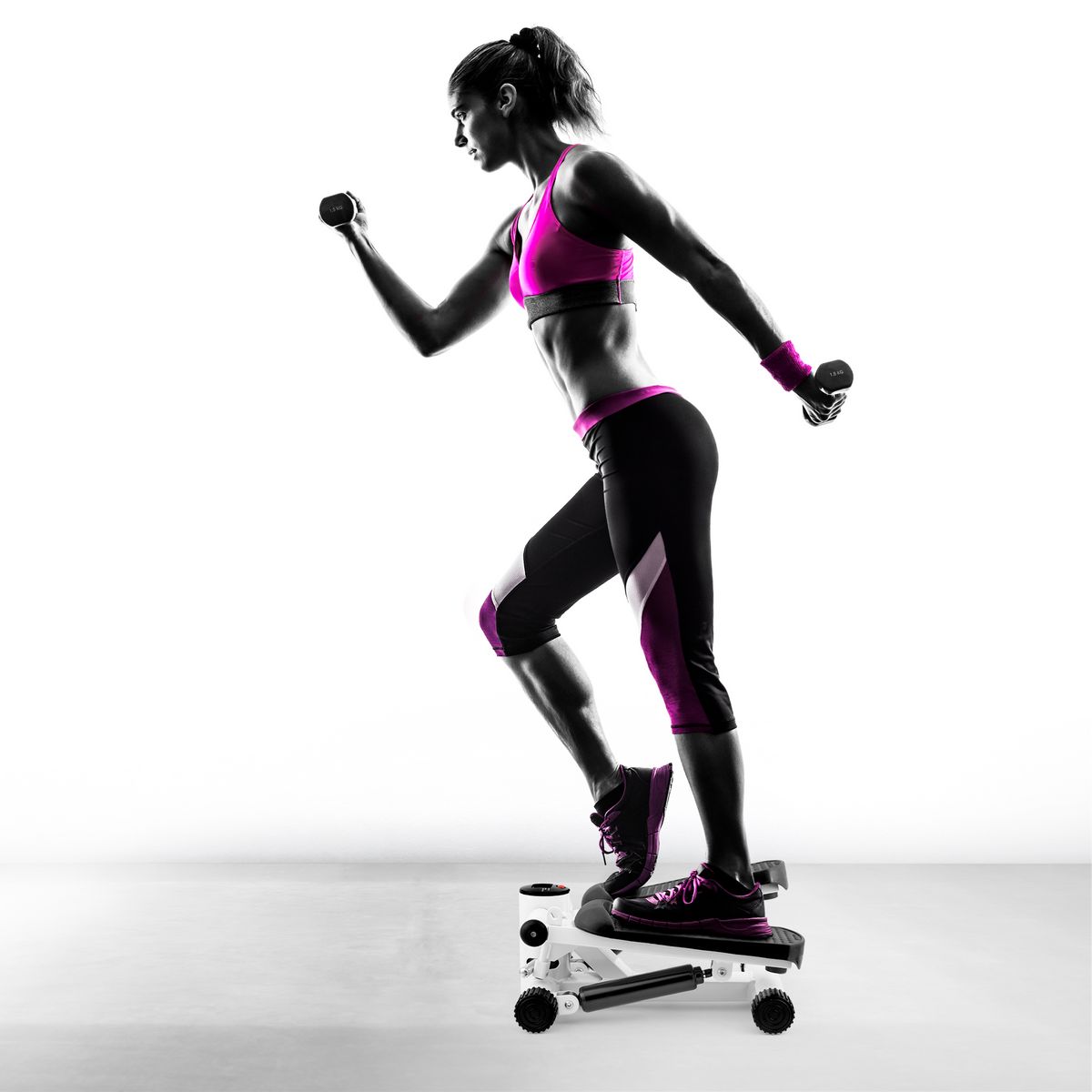 FIT FOR LIFE Stepper avec compteur et élastique FTI-STEP - Blanc et noir