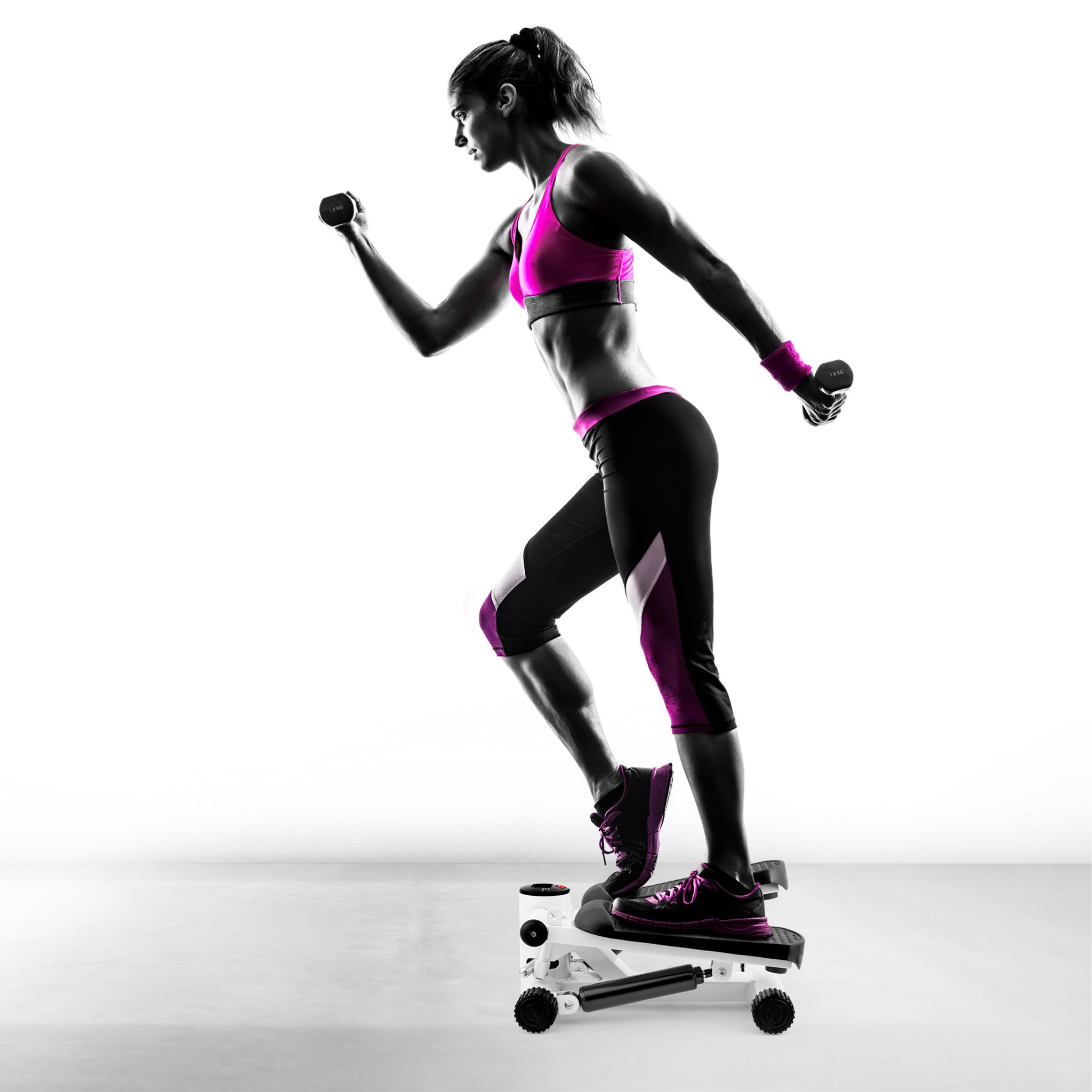 Voir la diapositive 6 : FIT FOR LIFE Stepper avec compteur et élastique FTI-STEP - Blanc et noir