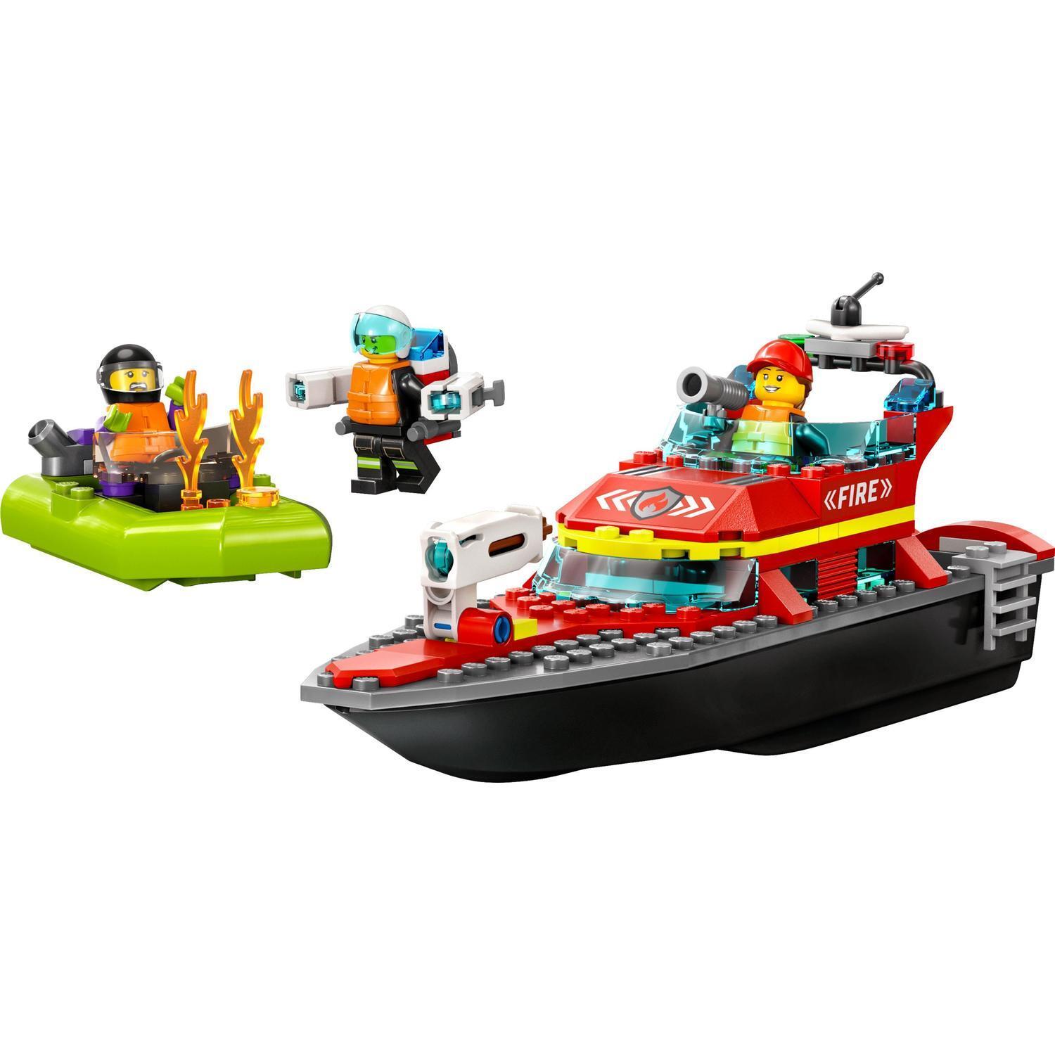 Voir la diapositive 2 : LEGO City 60373 Le Bateau de Sauvetage des Pompiers, Jouet Flottant, Jetpack et Minifigurines