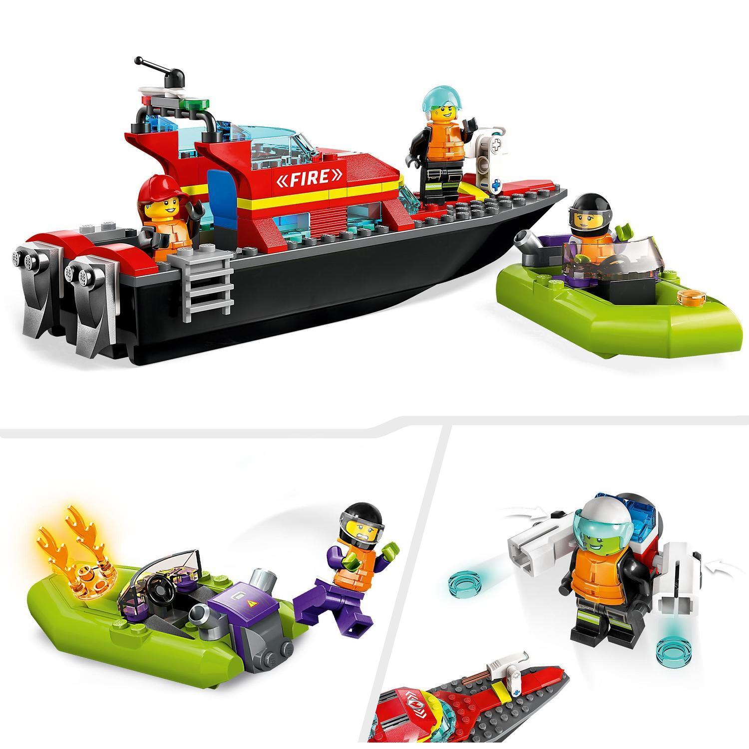 Voir la diapositive 5 : LEGO City 60373 Le Bateau de Sauvetage des Pompiers, Jouet Flottant, Jetpack et Minifigurines