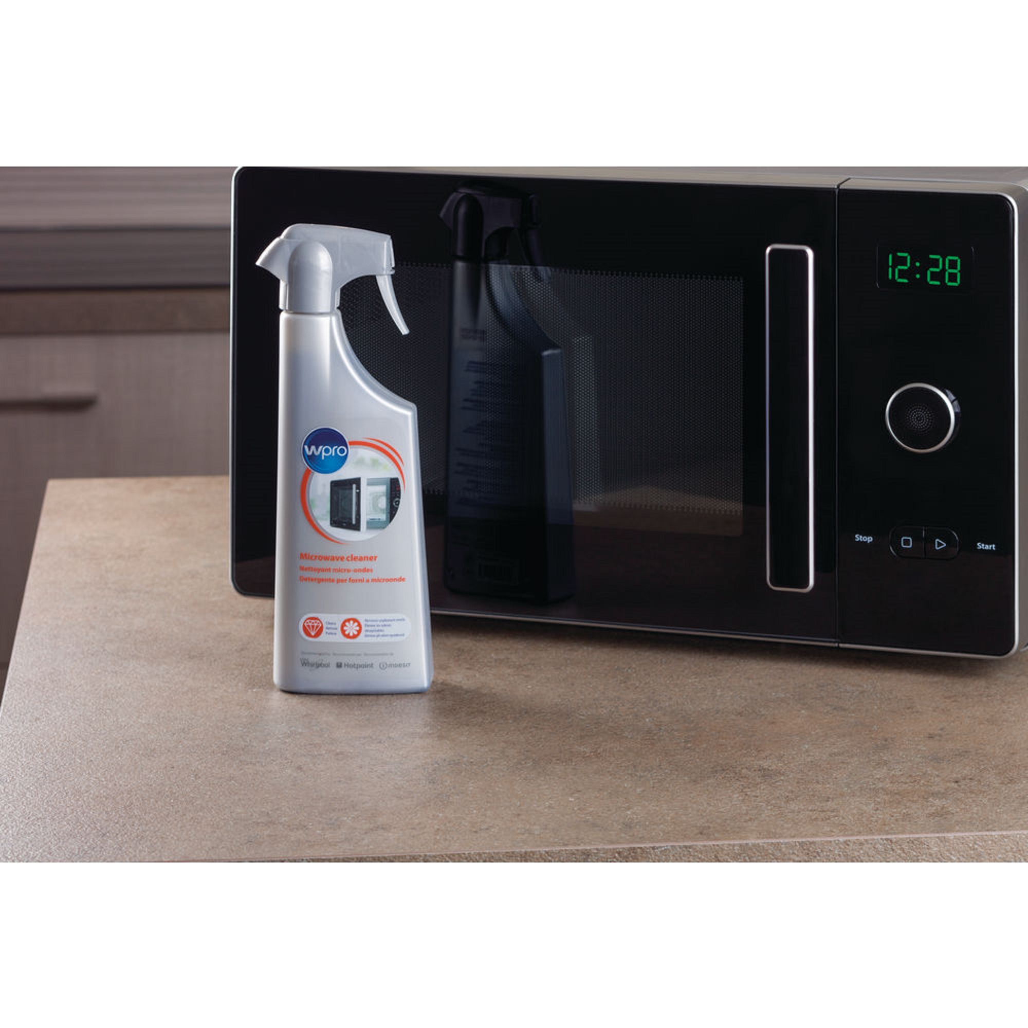 Voir la diapositive 3 : WPRO Spray nettoyant micro-ondes MWO111 - Gris