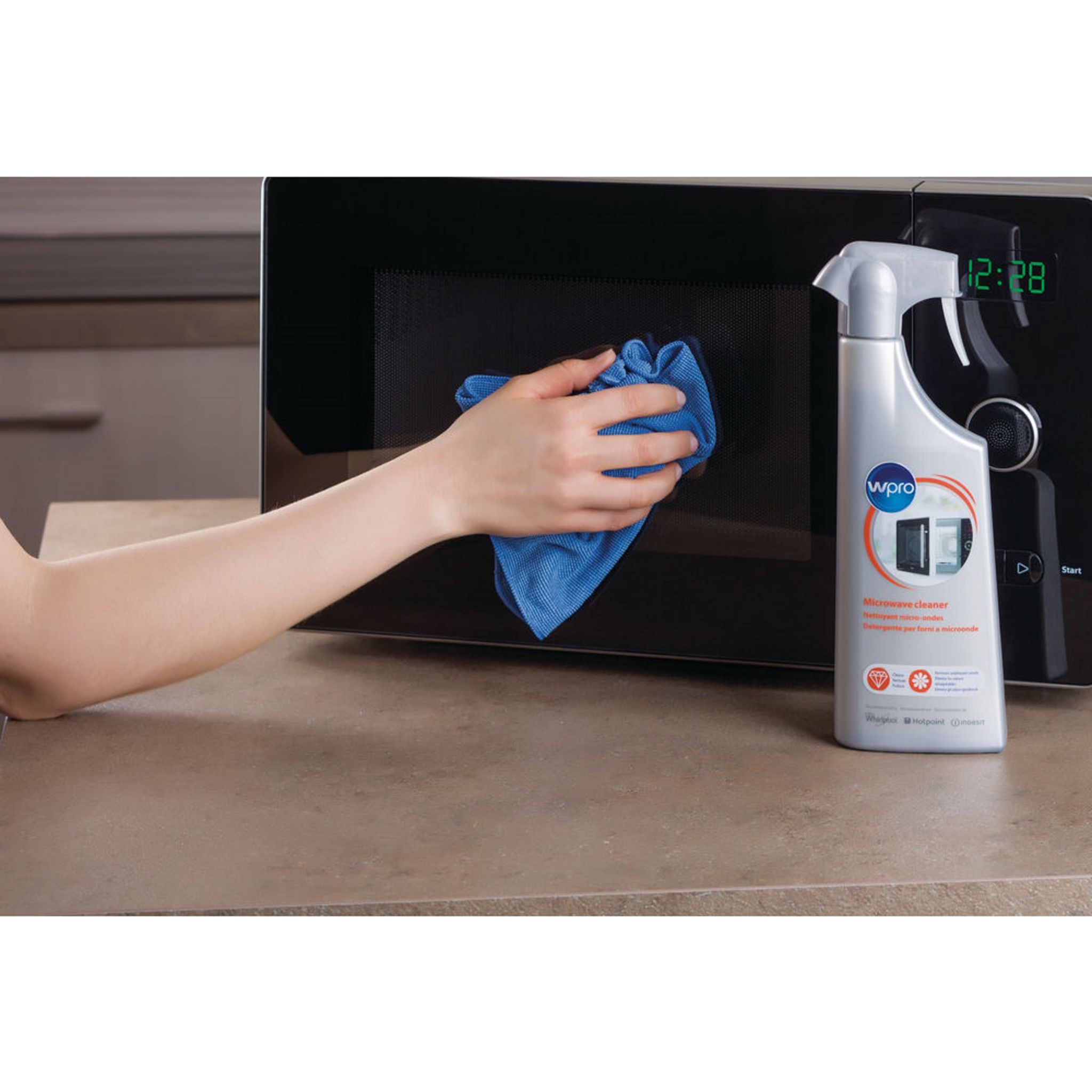 Voir la diapositive 6 : WPRO Spray nettoyant micro-ondes MWO111 - Gris