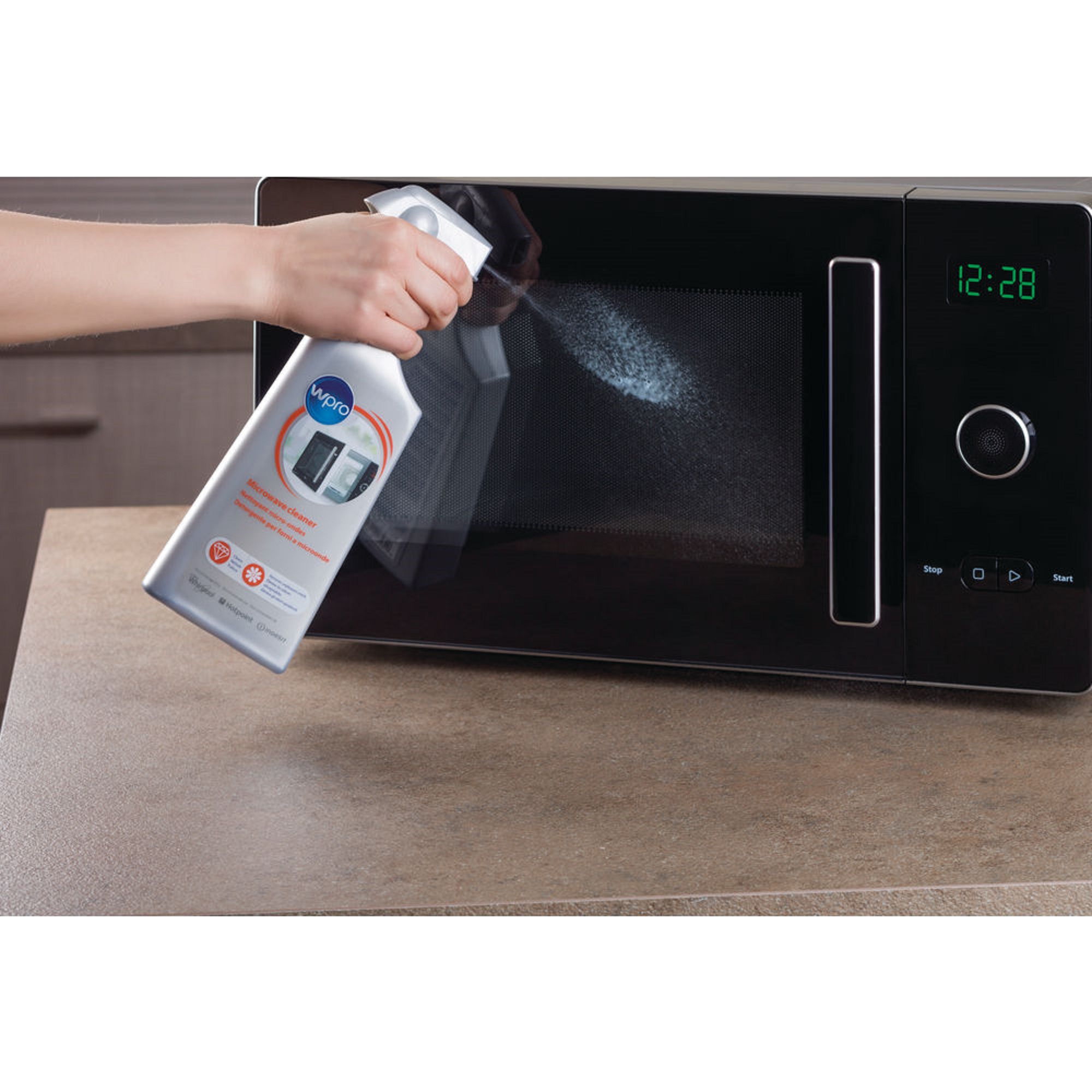 Voir la diapositive 7 : WPRO Spray nettoyant micro-ondes MWO111 - Gris
