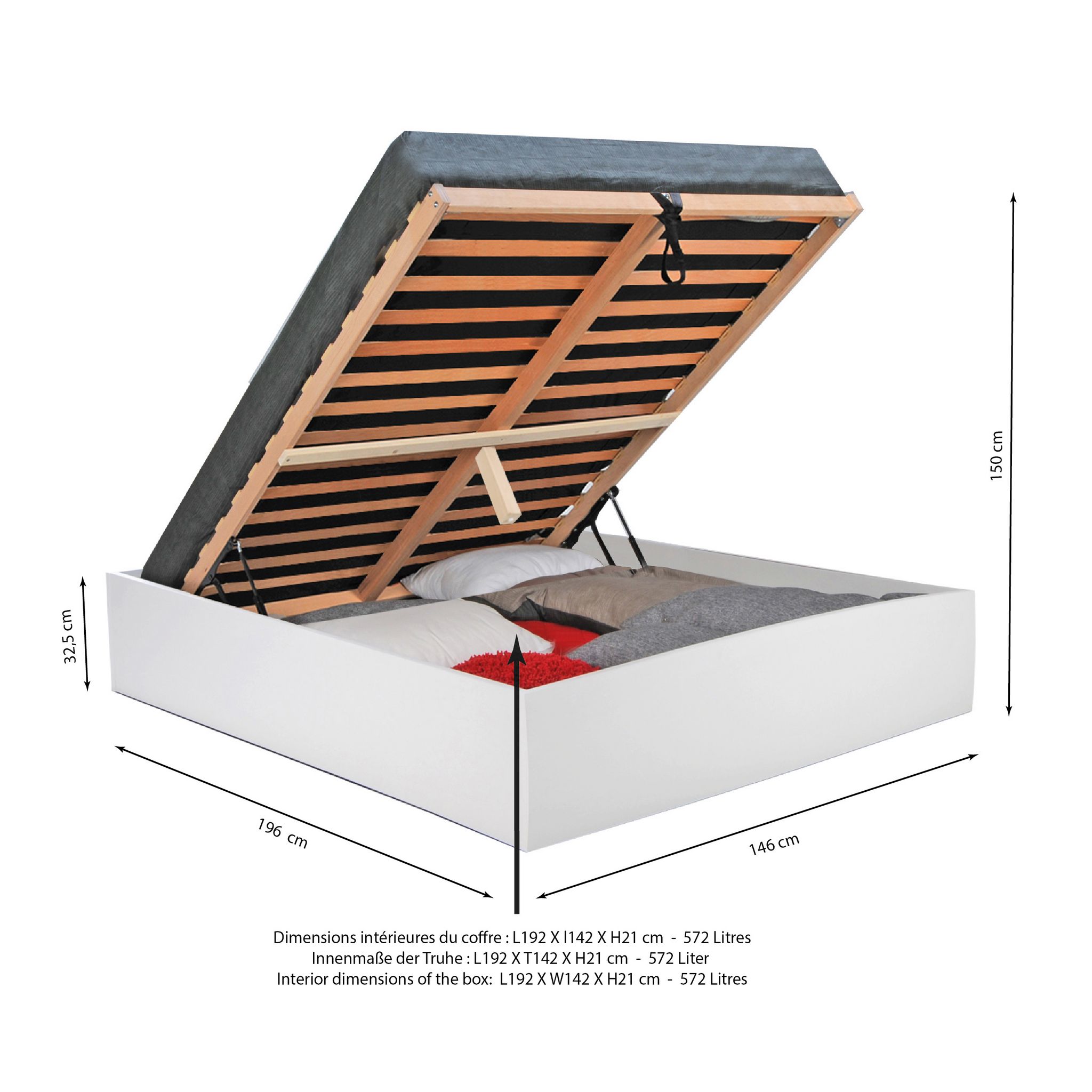 Lit coffre avec sommier relevable  140x190 cm BARCELONA