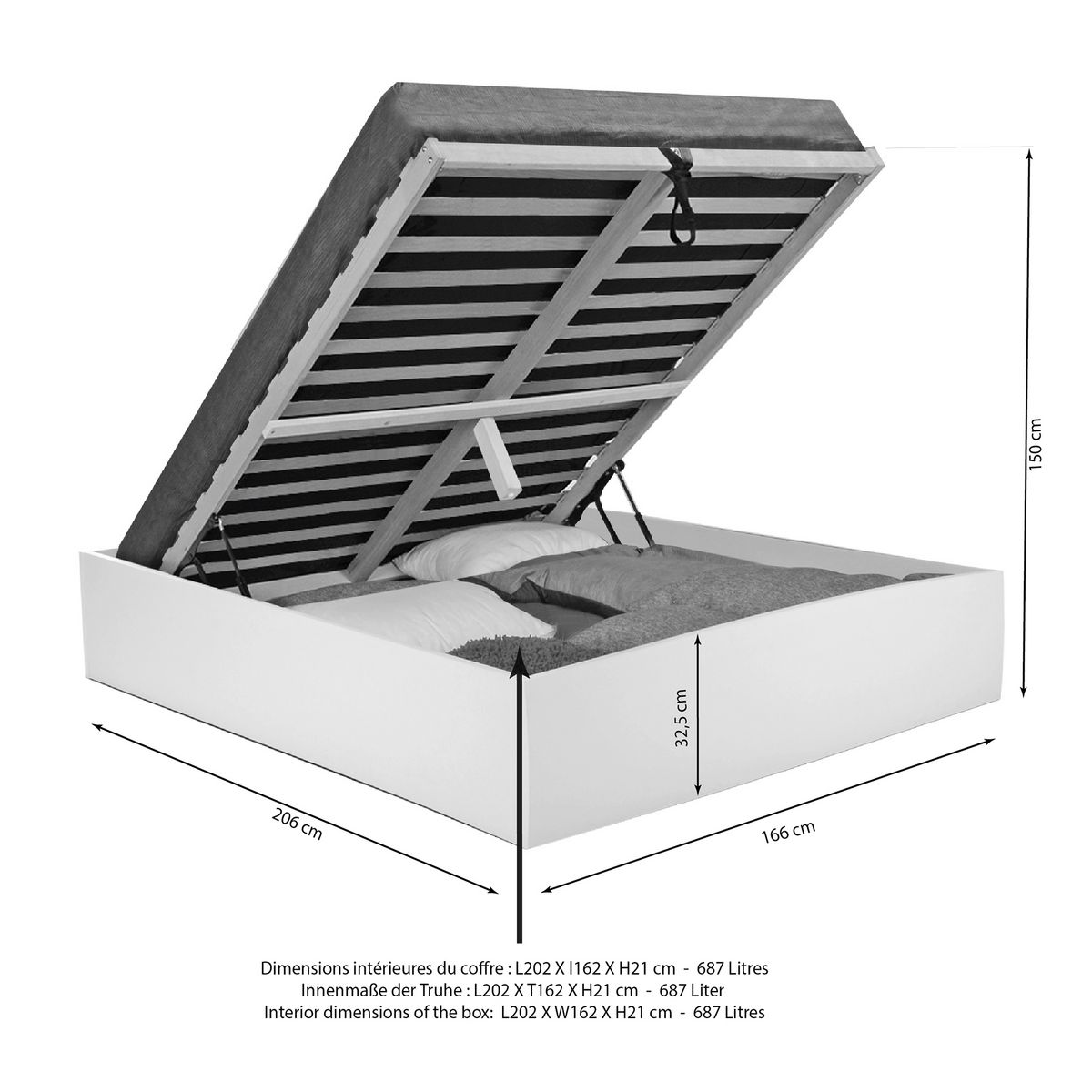 Lit coffre avec sommier relevable  160x200 cm MADRID
