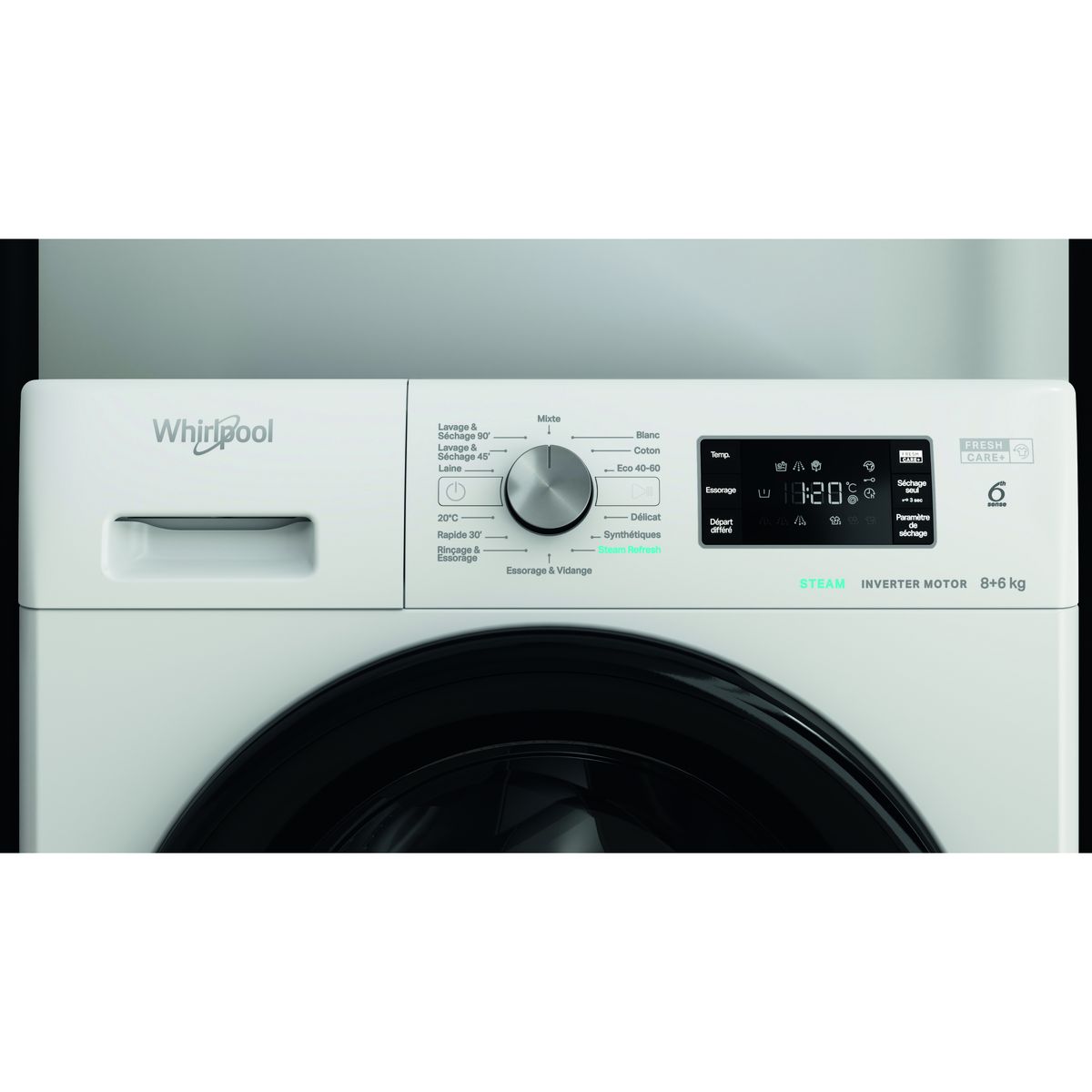 WHIRLPOOL Lave linge séchant hublot PFFWDB864349BVFR, 8 kg lavage, 6 kg séchage, 1400 T/min, Moteur induction, D