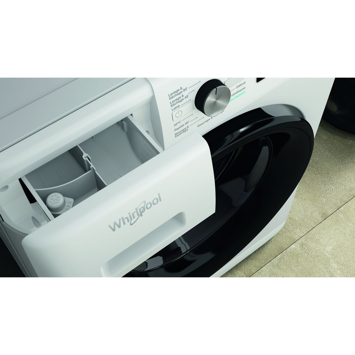 WHIRLPOOL Lave linge séchant hublot PFFWDB864349BVFR, 8 kg lavage, 6 kg séchage, 1400 T/min, Moteur induction, D