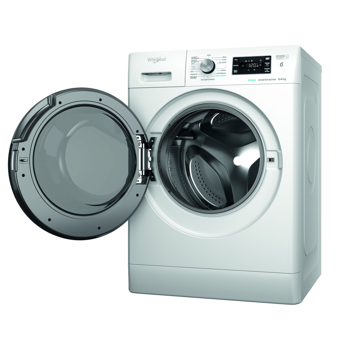 WHIRLPOOL Lave linge séchant hublot PFFWDB864349BVFR, 8 kg lavage, 6 kg séchage, 1400 T/min, Moteur induction, D