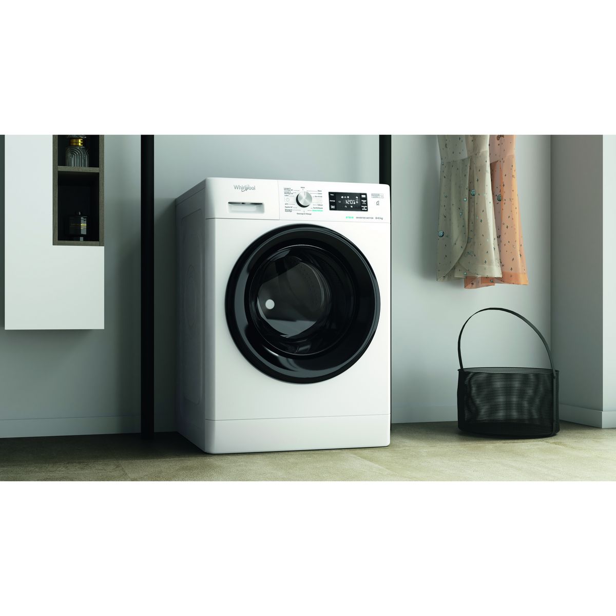 WHIRLPOOL Lave linge séchant hublot PFFWDB864349BVFR, 8 kg lavage, 6 kg séchage, 1400 T/min, Moteur induction, D