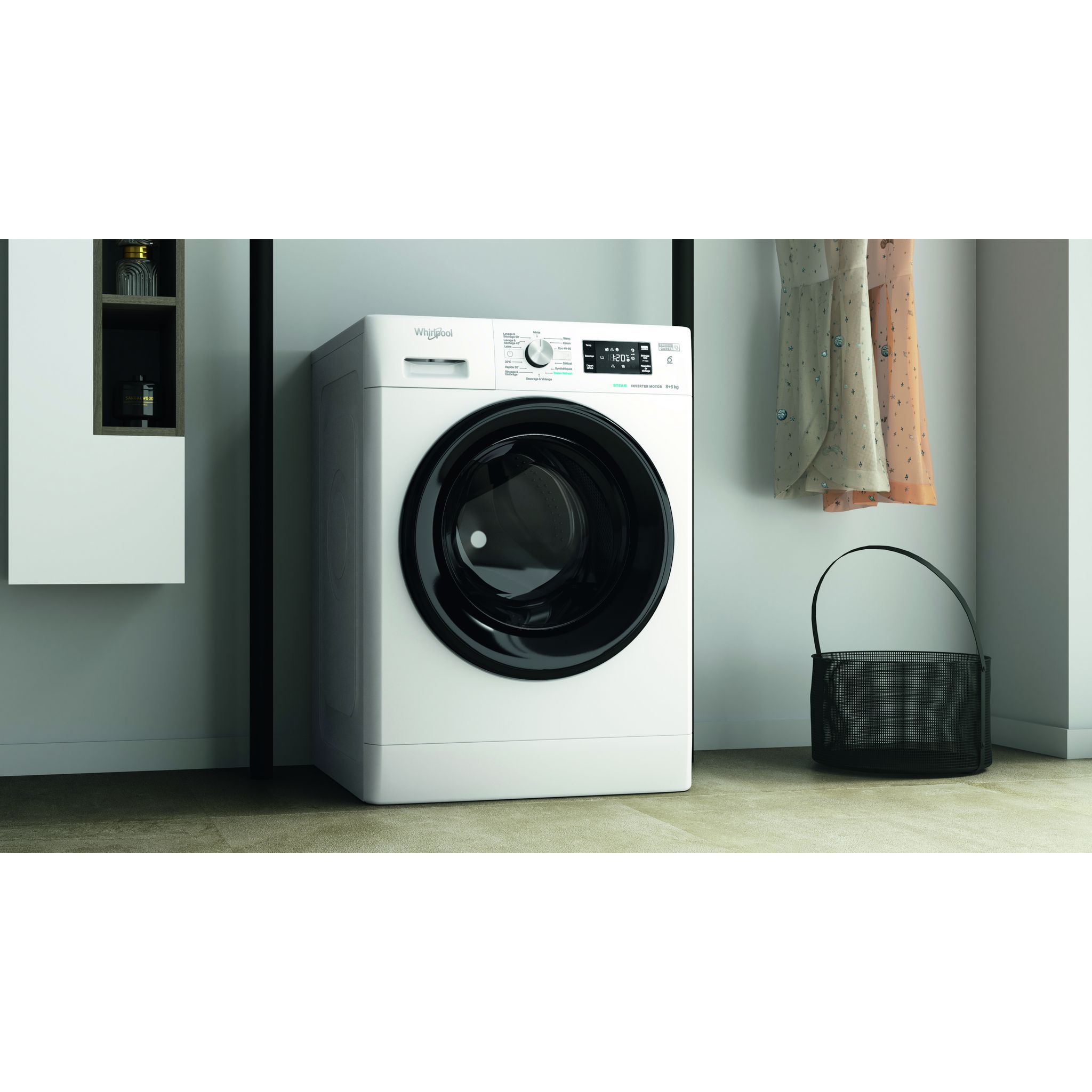 Voir la diapositive 11 : WHIRLPOOL Lave linge séchant hublot PFFWDB864349BVFR, 8 kg lavage, 6 kg séchage, 1400 T/min, Moteur induction, D