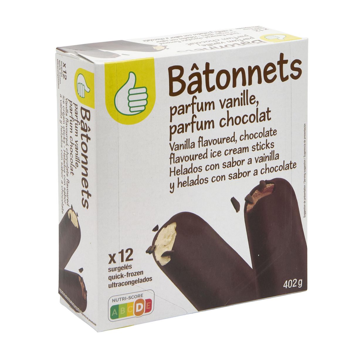 POUCE Bâtonnets glacés vanille et chocolat 12 pièces 402g