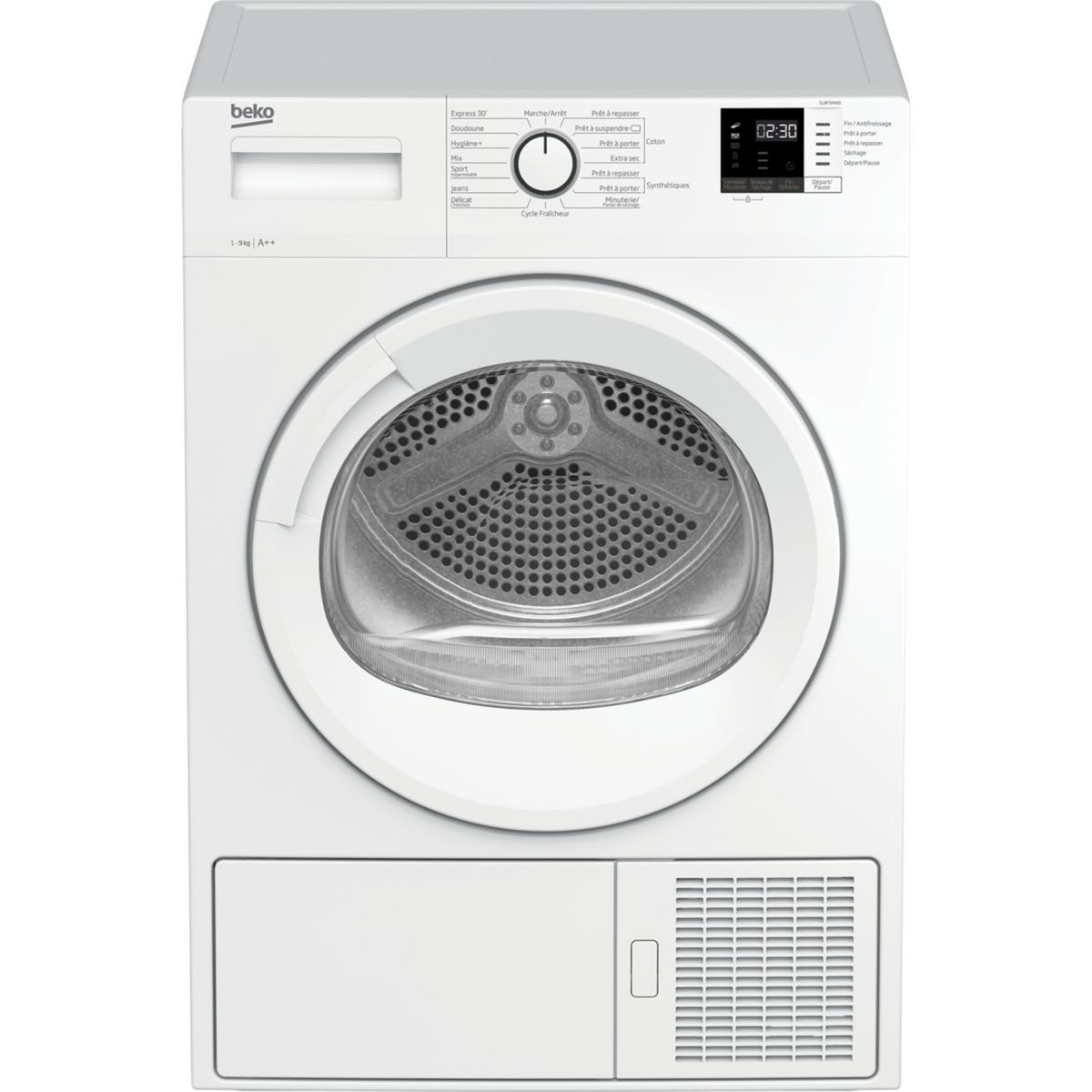 BEKO Sèche linge SLBF94W0, Pompe à chaleur, 9 kg, A++
