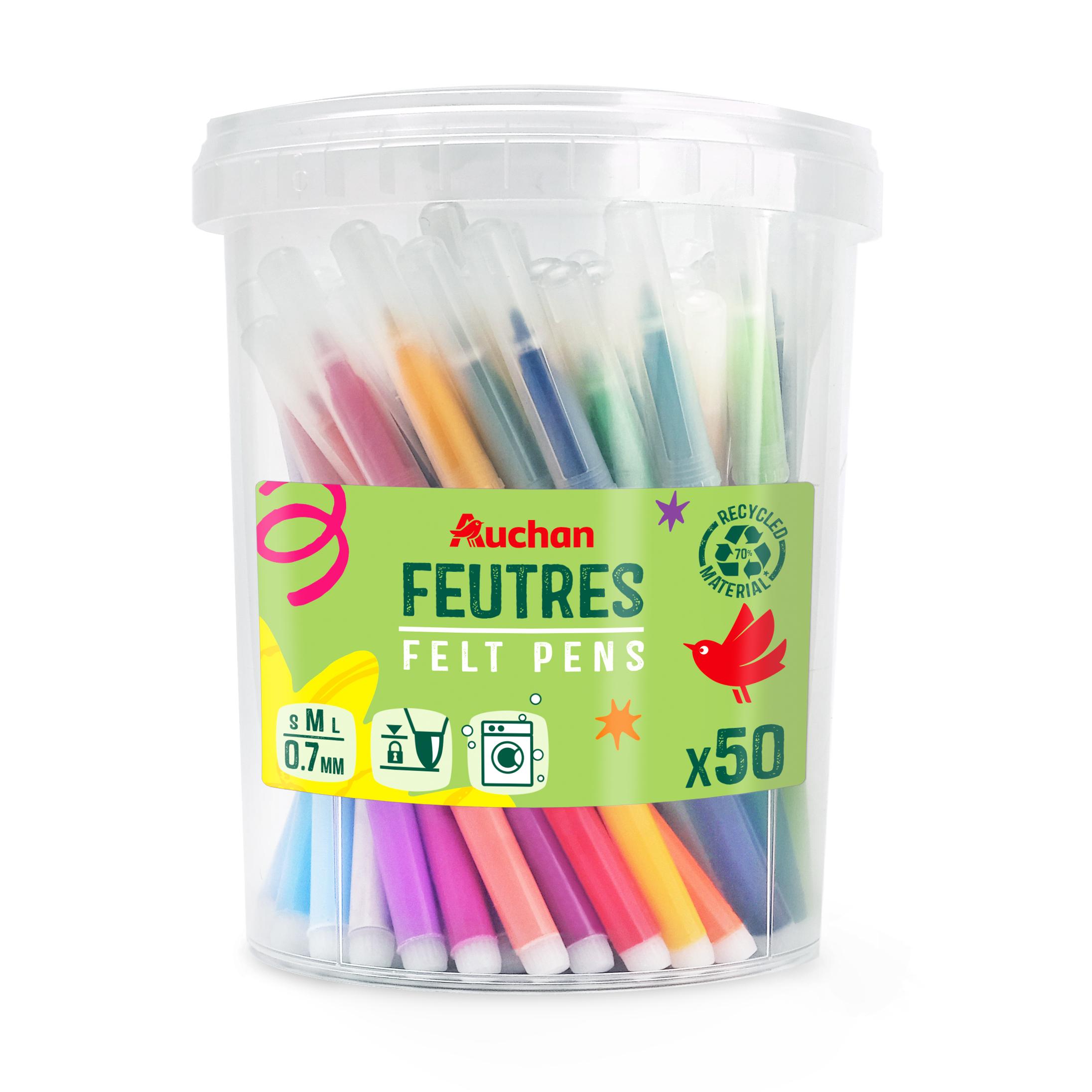 AUCHAN Boite ronde plastique de 50 feutres