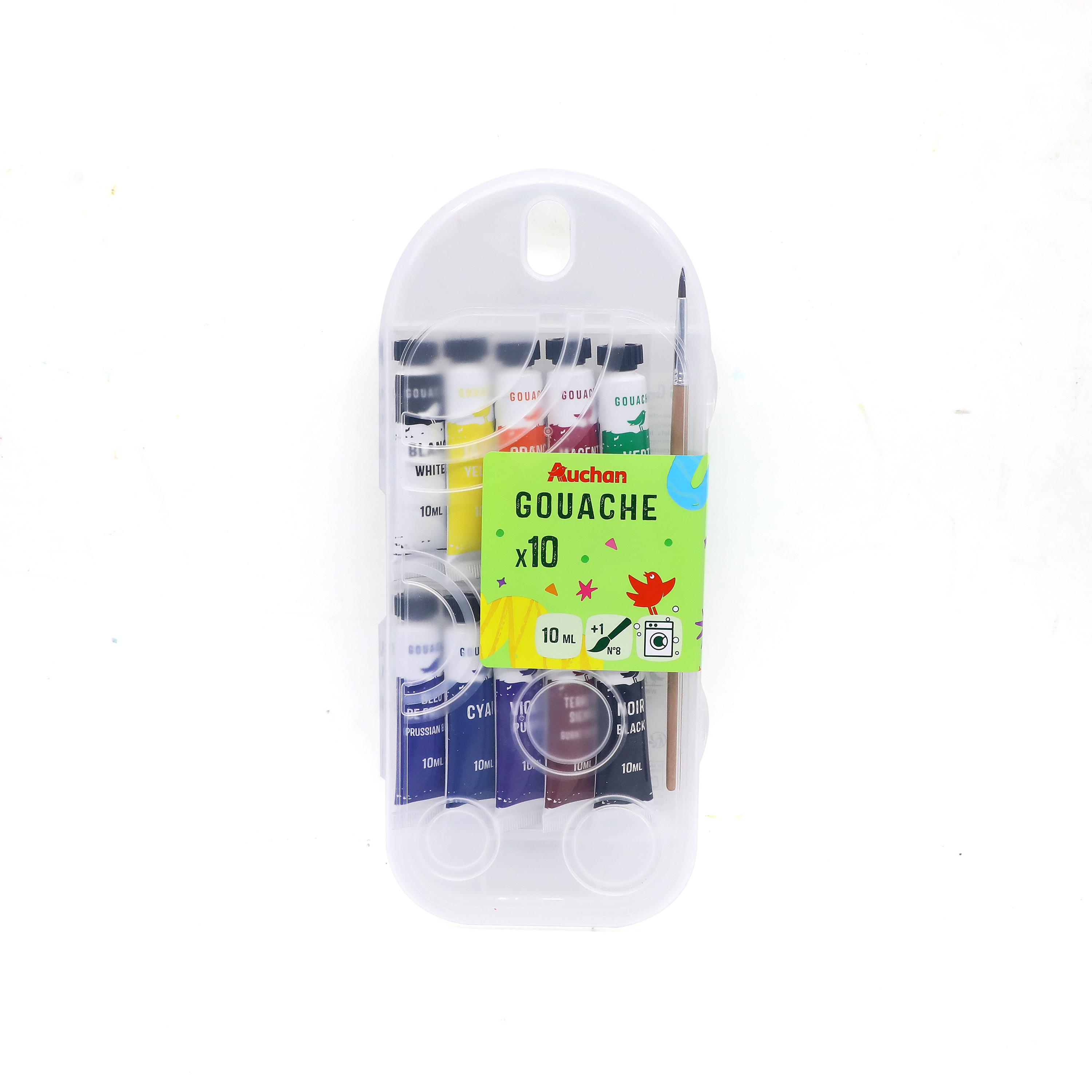 AUCHAN lot de 10 Tubes de gouache 10ml avec pinceau rond - Noir
