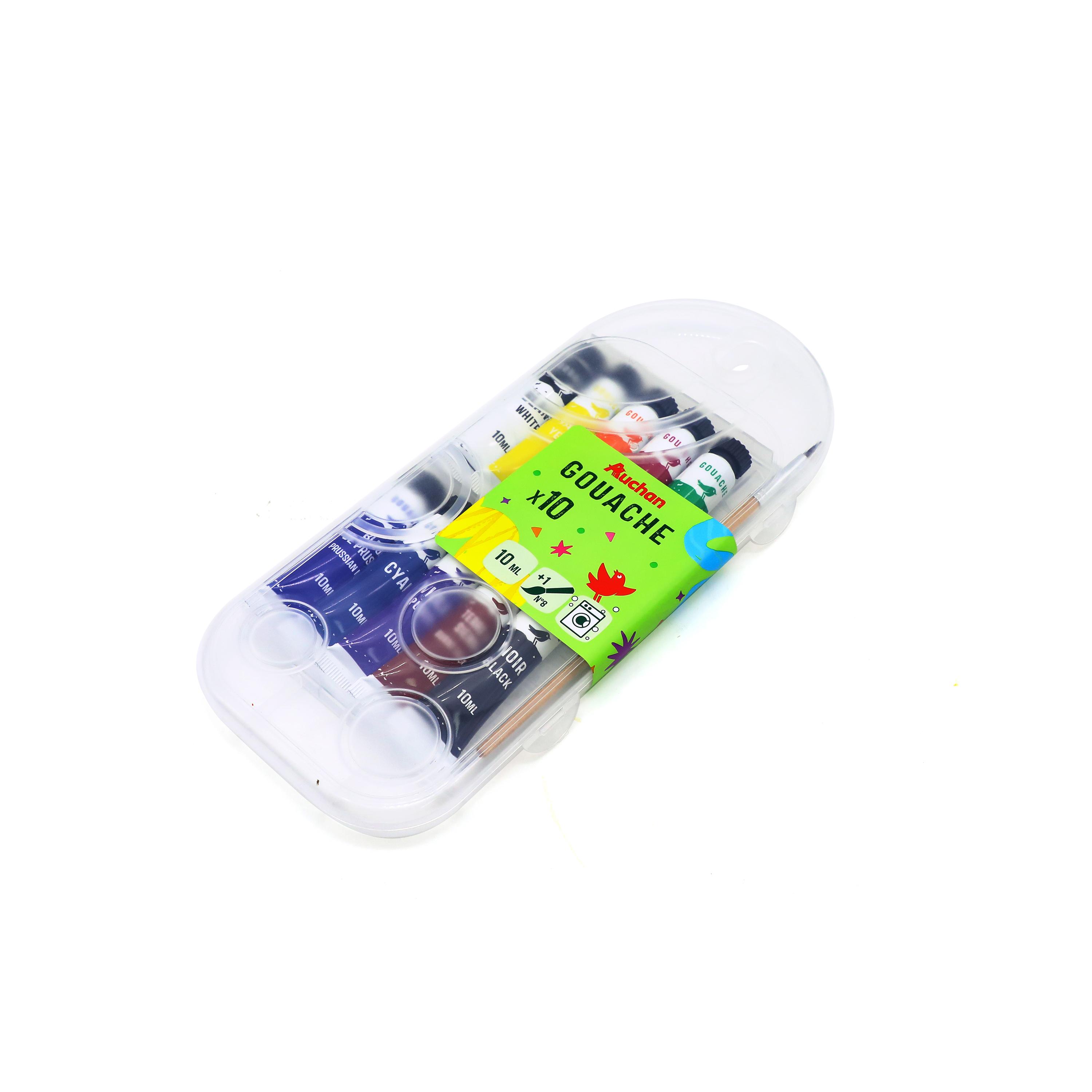 Voir la diapositive 2 : AUCHAN lot de 10 Tubes de gouache 10ml avec pinceau rond - Noir