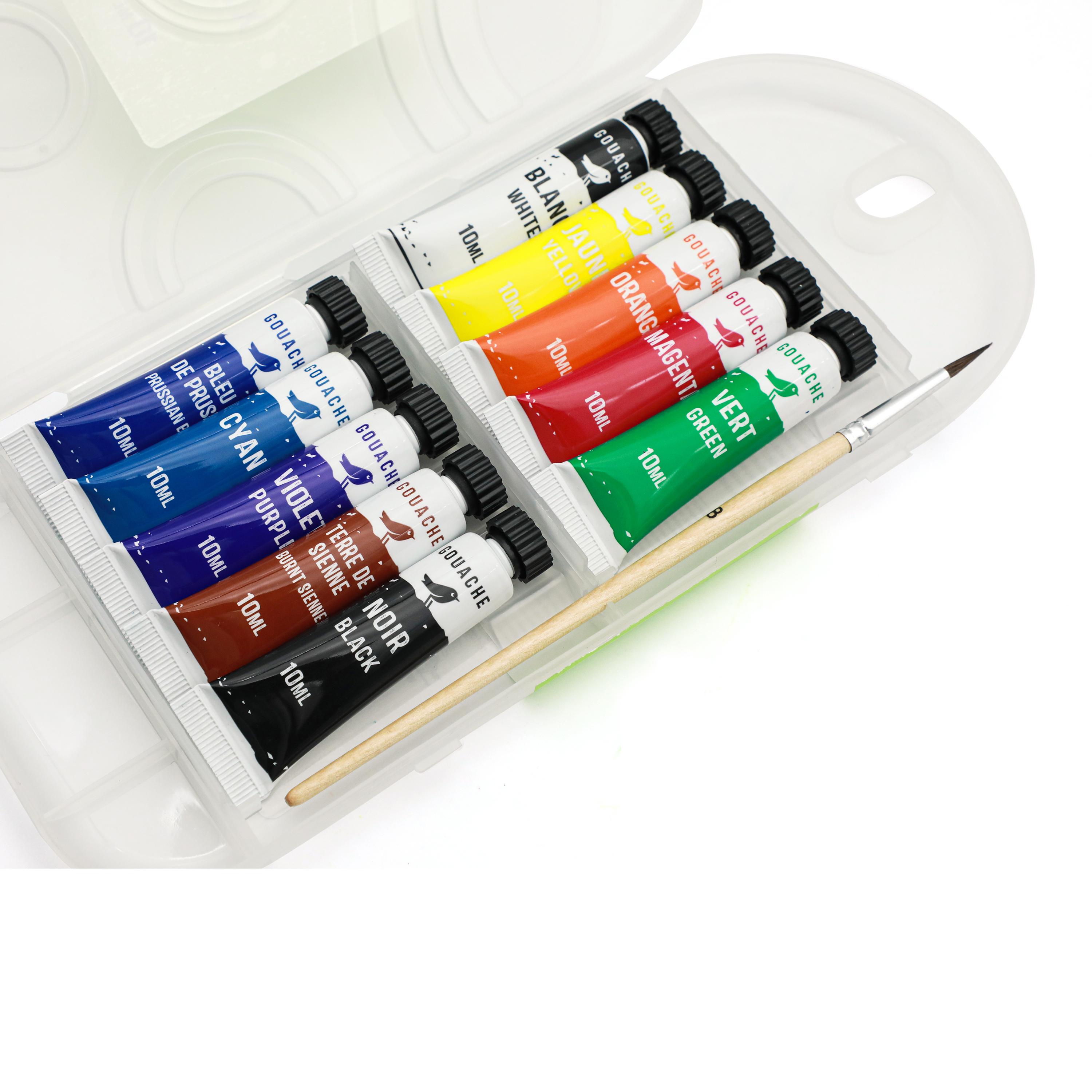 Voir la diapositive 3 : AUCHAN lot de 10 Tubes de gouache 10ml avec pinceau rond - Noir