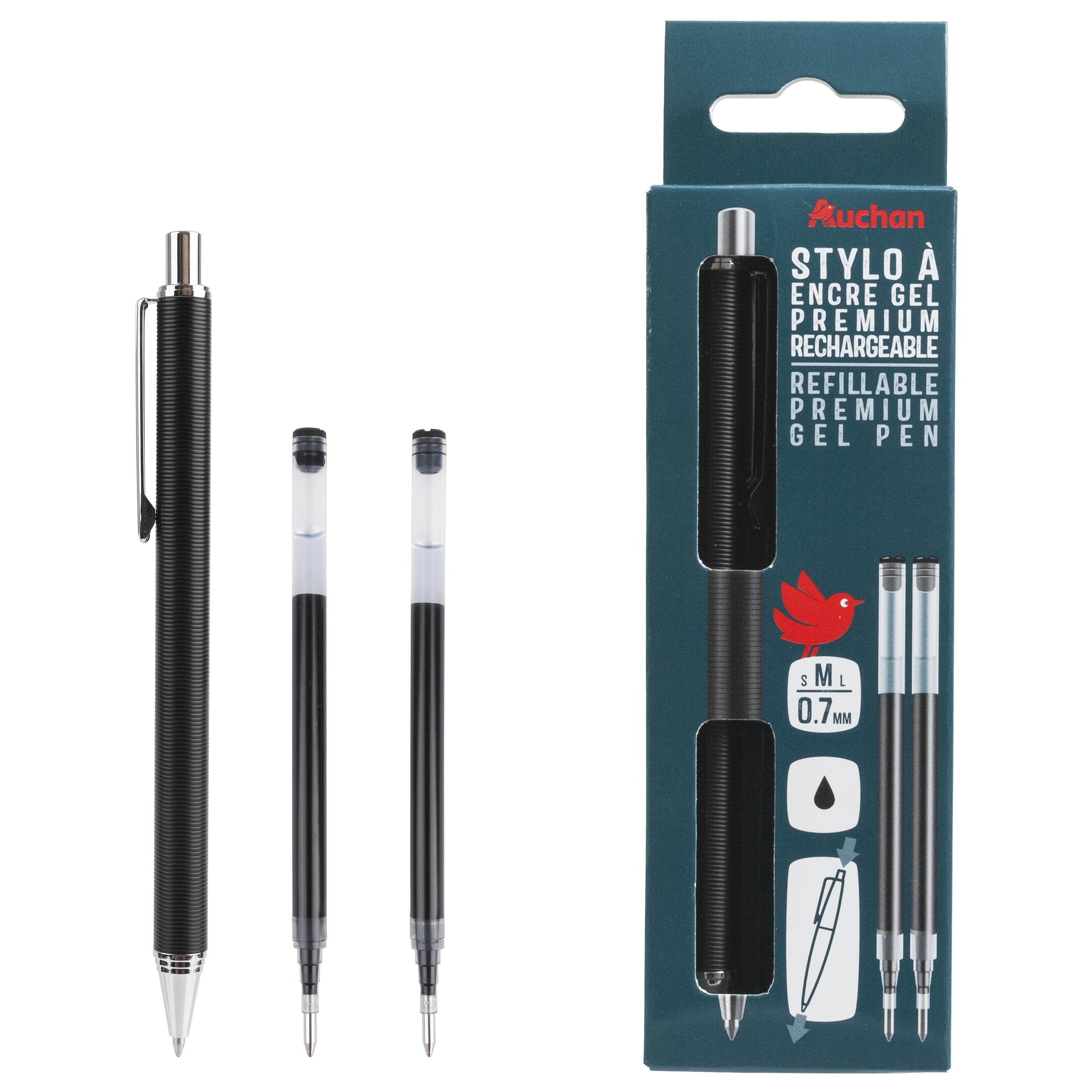 AUCHAN Stylo Gel Premium Rétractable+2 recharges - Noir