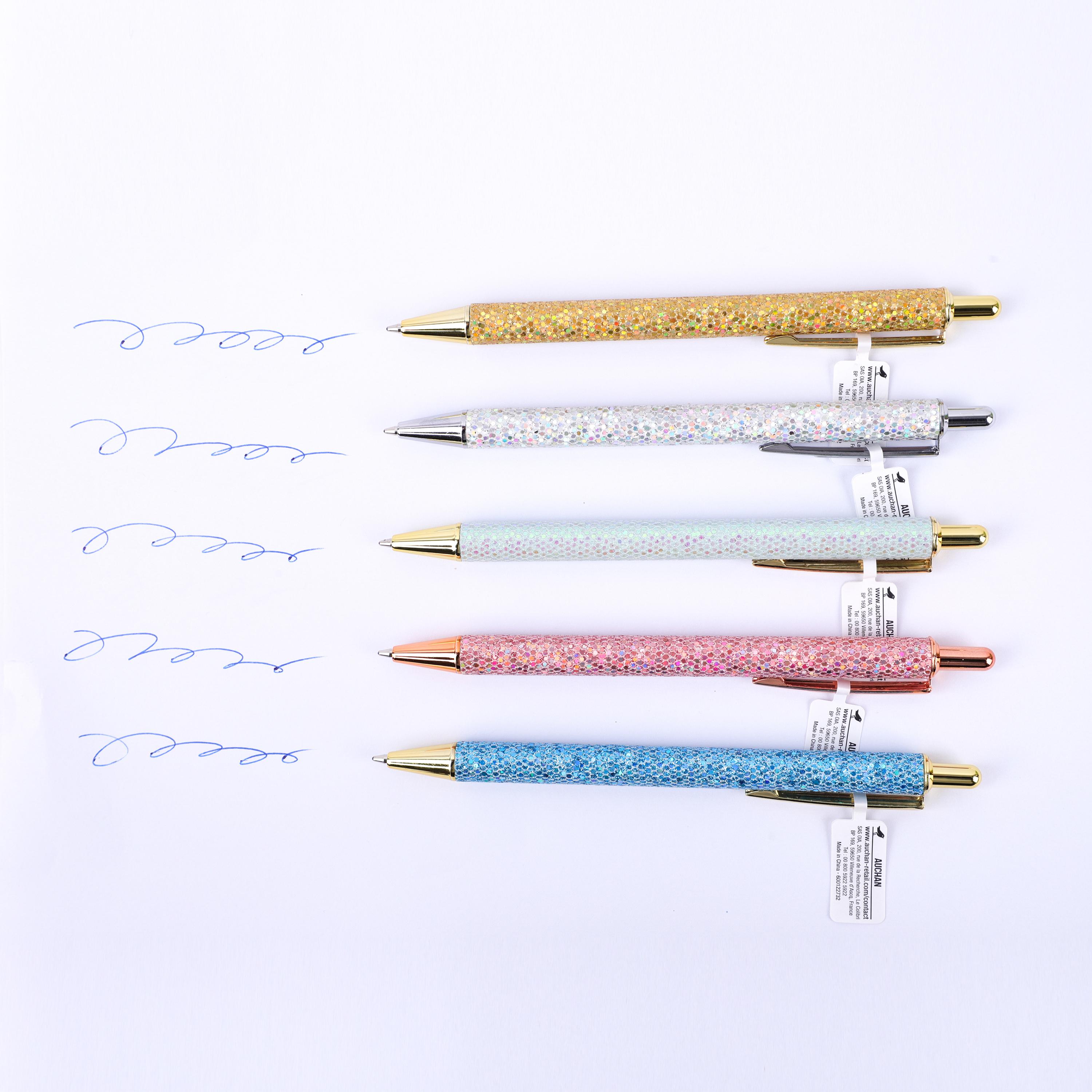 Voir la diapositive 2 : AUCHAN Stylo Bille rétractable Copras à Paillette Pointe 1mm