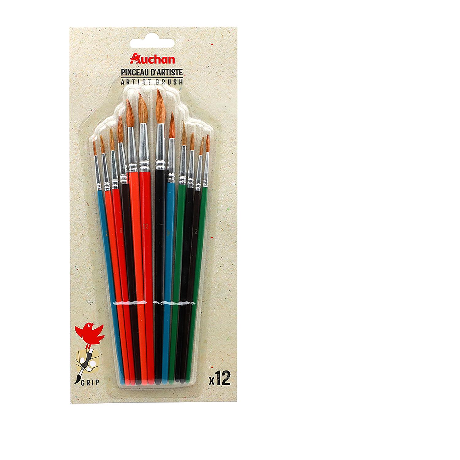 AUCHAN Lot de 12 pinceaux Ronds