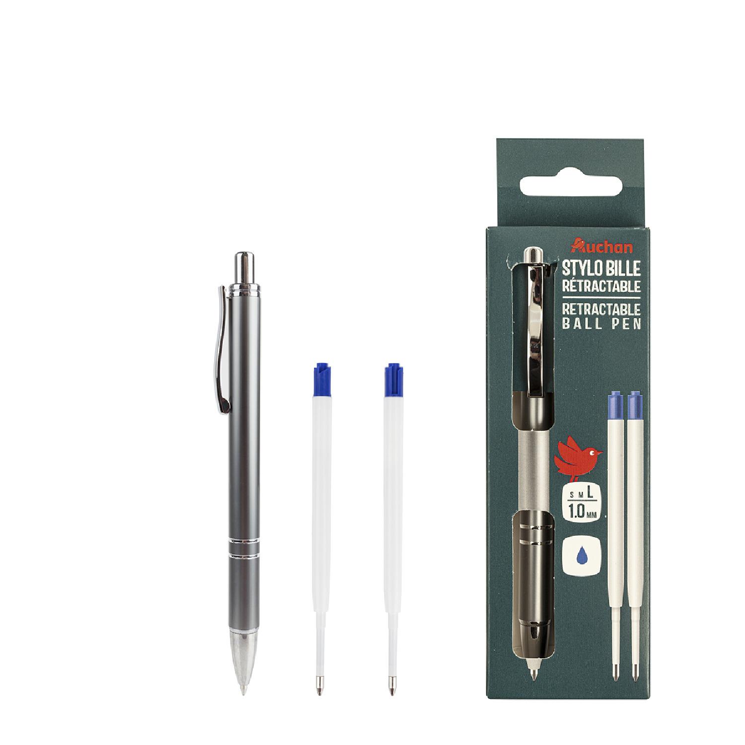 AUCHAN Stylo rétractable Premium+2 recharges - Bleu