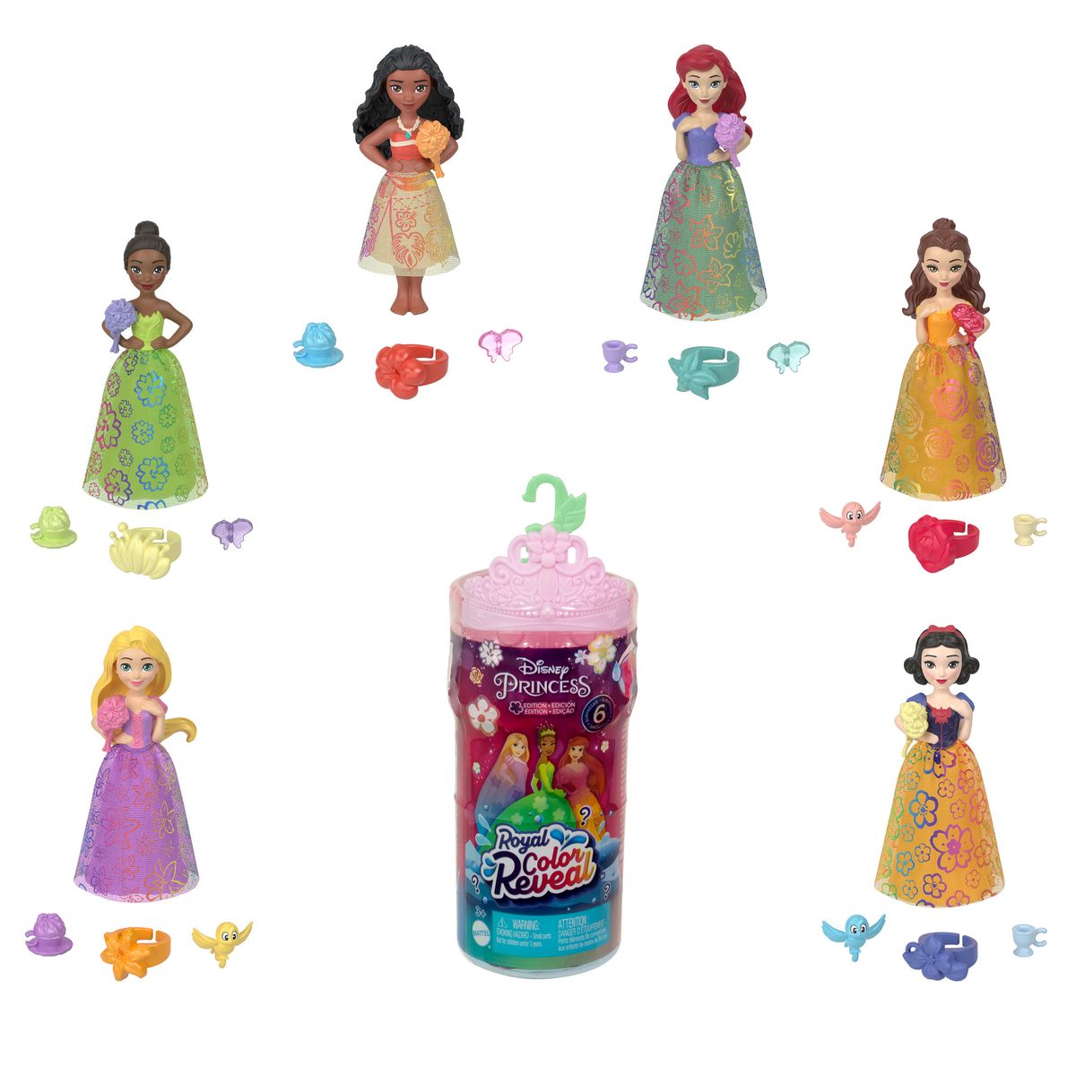 MATTEL Coffret Mini poupée Royal Color Reveal Disney Princess