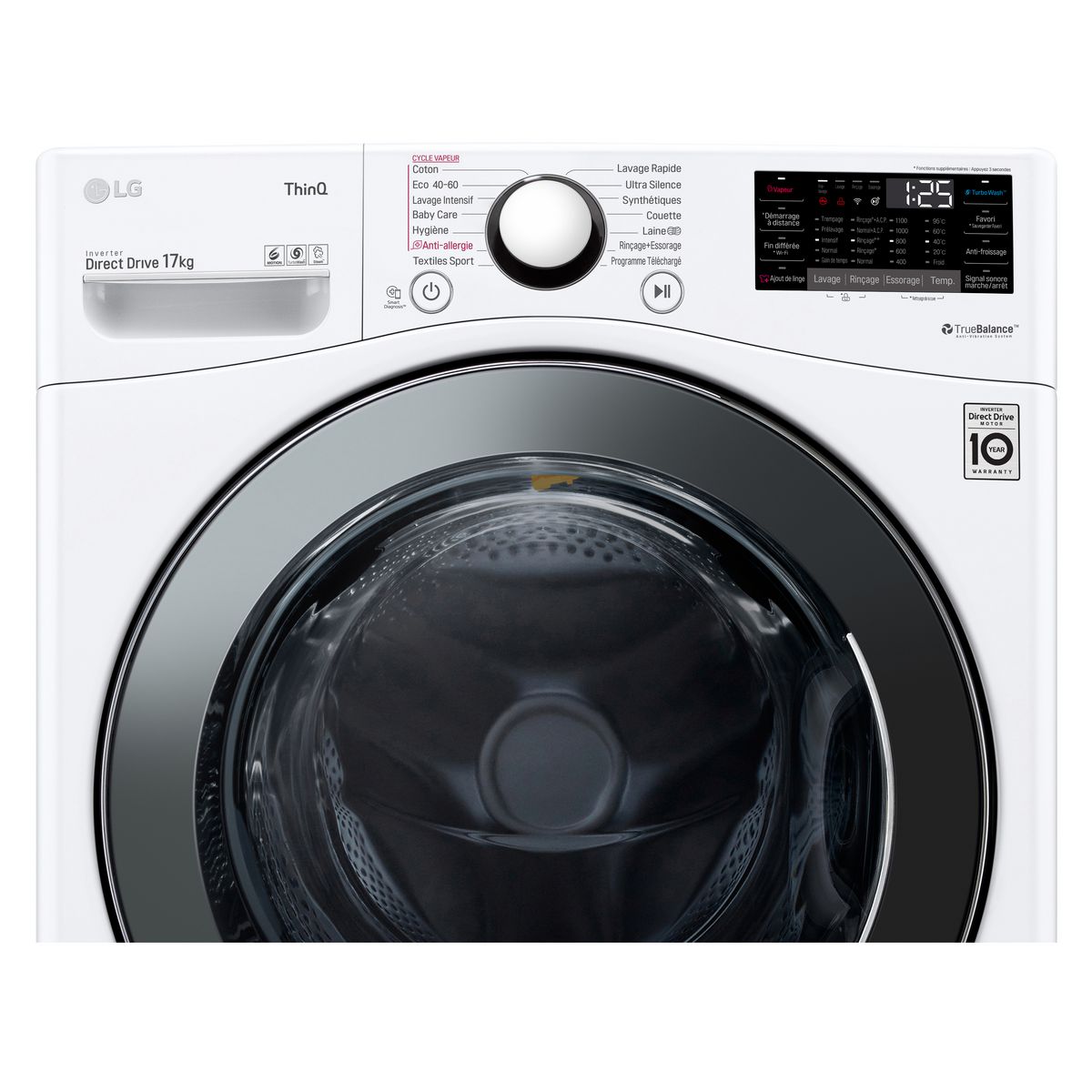 LG Lave linge hublot F71P12WHS, 17 kg, 1100 T/min, induction, Connecté, E