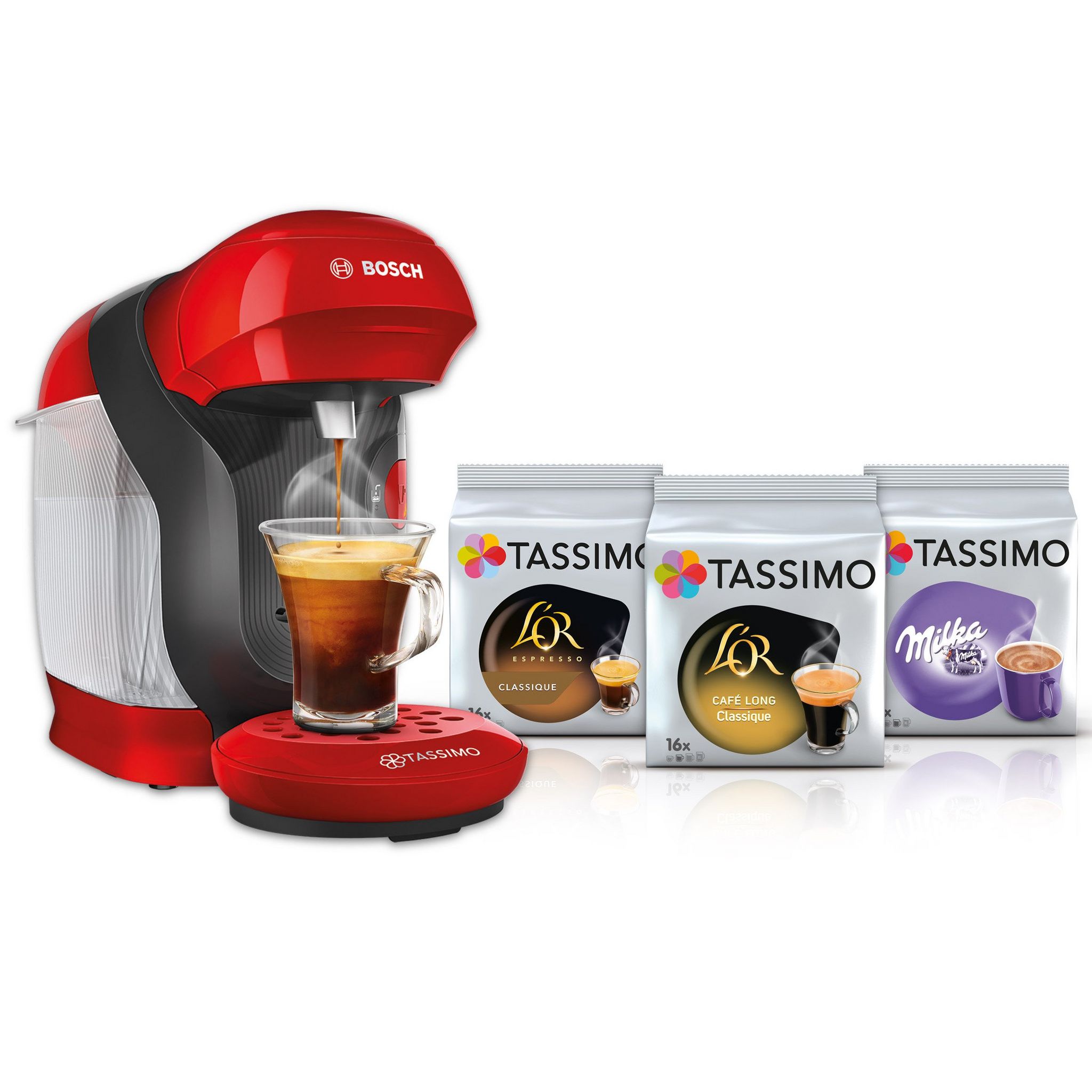 Voir la diapositive 1 : BOSCH Cafetière à dosette TASSIMO TAS1103C3 - Rouge