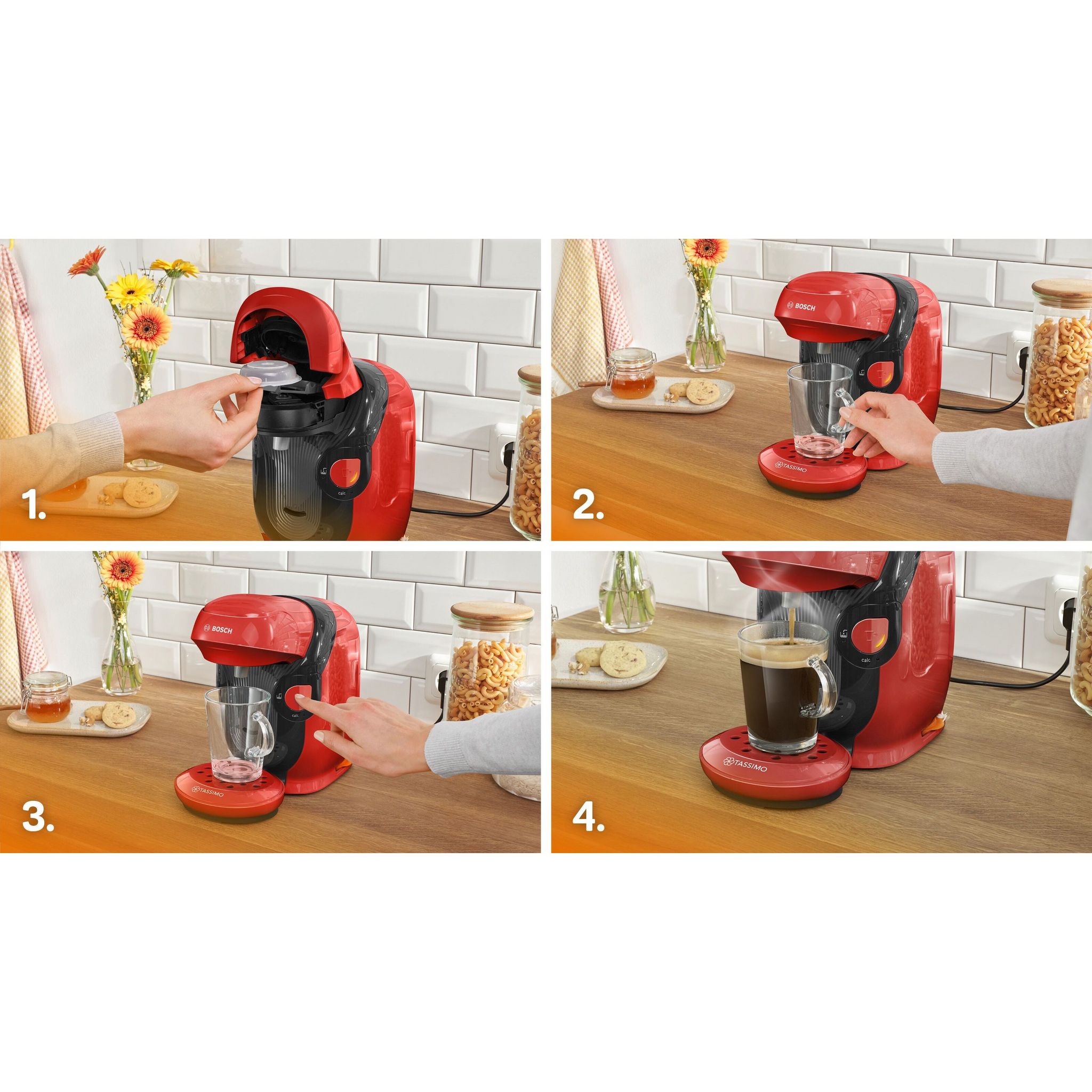 Voir la diapositive 7 : BOSCH Cafetière à dosette TASSIMO TAS1103C3 - Rouge